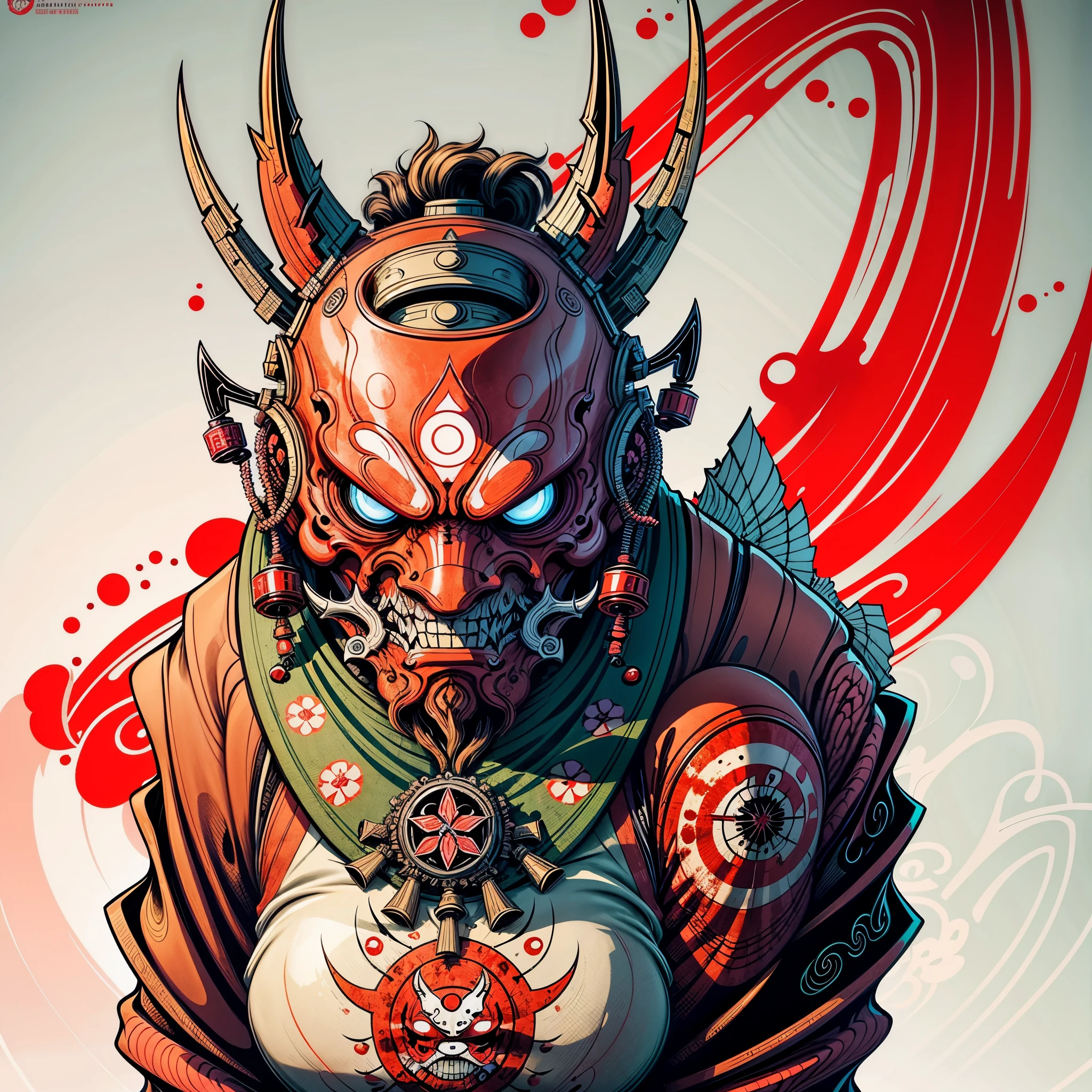 Tengu mask harajuku style 0mib, Illustrator, master-piece, high quailty, 8k, high resolutions, highdetailed, gentleman, blood splattered, cherry blossoms blowing in the wind