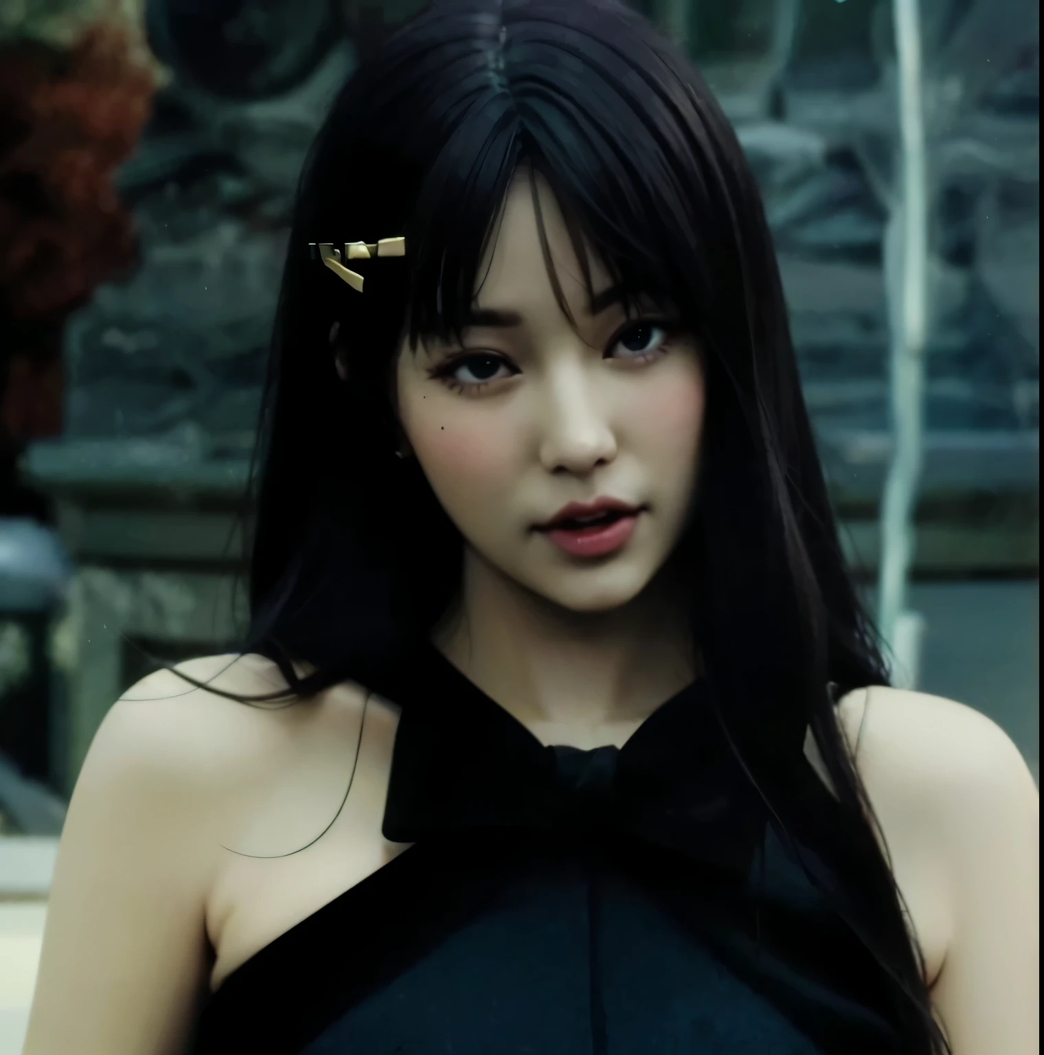 Chica anime con cabello largo y negro y camisa azul posando para una foto., hinata hyuga, sui ishida con cabello negro, es el estilo de junji, junko enoshima, este es junji sutil, yui kotegawa, hinata hyuga from naruto, 1 7 anime gothic girl, misato katsuragi, wonyoung, tomie, junji ito