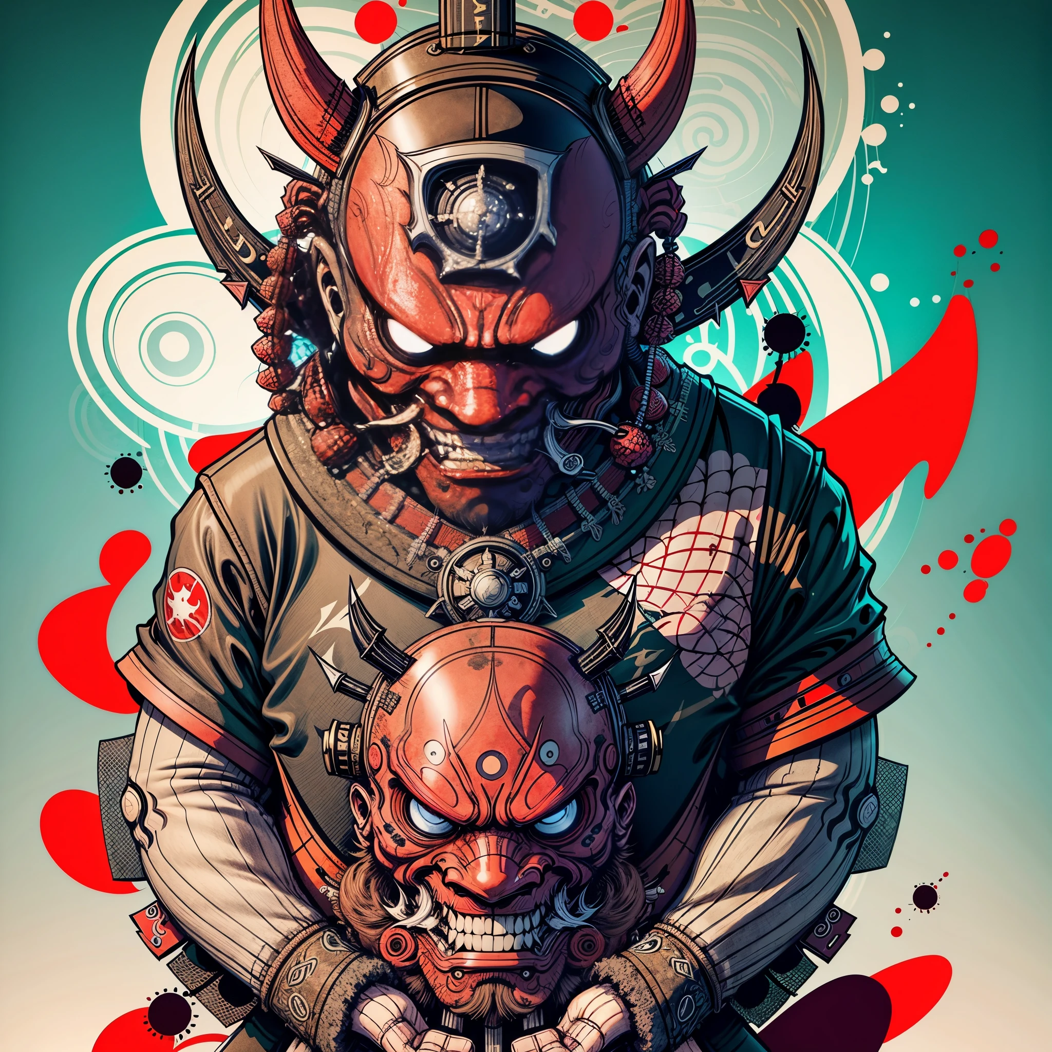 Hannya oni mask style 0mib, harajuku hip hop graffiti inspired Illustrator, master-piece, high quailty, 8K, high resolutions, highdetailed, cwoman