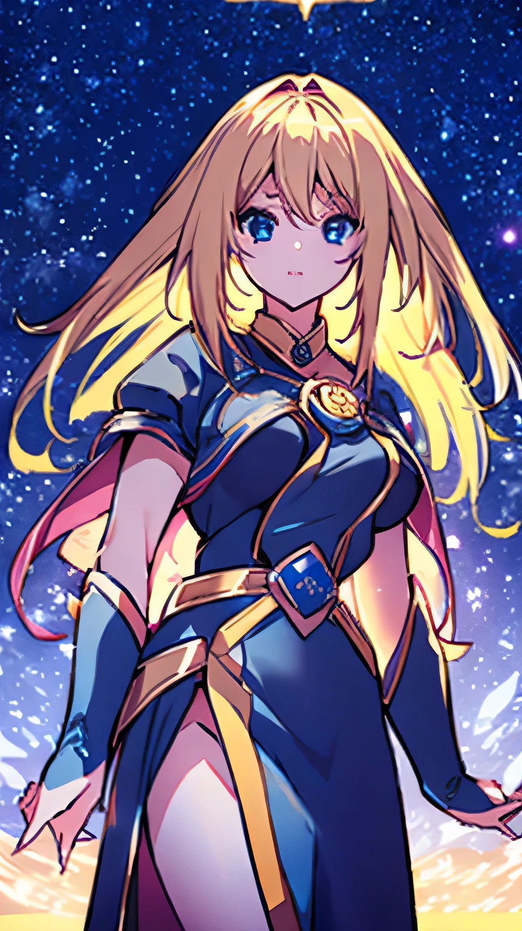 6girl around the age、Western style、long blonde hair、Make a wish、worship、The background is a starry sky