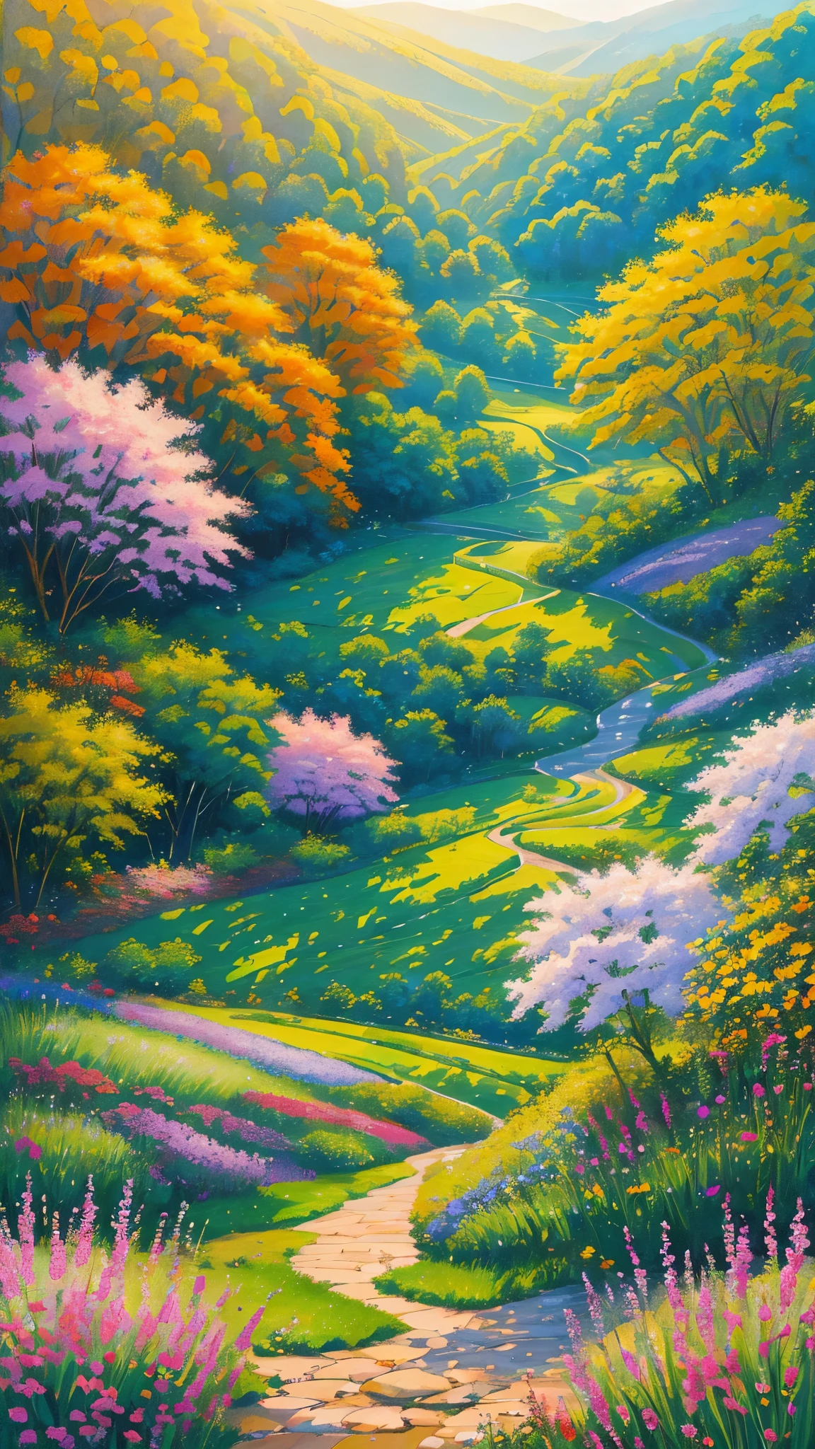 (best quality,realistic:1.2,highres),a lush green field, vibrant colorful flowers dotting the landscape,portraying the beauty of nature and the joy we can find in God's creation,illustration,extraordinary level of detail,stunning visual representation,impressive variety of flowers,serene atmosphere,sunlit scene,every blade of grass rendered with utmost precision,rich and vibrant colors,exquisite brushstrokes,picture-perfect composition,painting with a touch of impressionism,soft natural lighting,immersive experience,emphasizing the intricate details of the flowers,captivating and lifelike portrayal,awe-inspiring view,professional-level artwork,invoking a sense of tranquility and happiness.