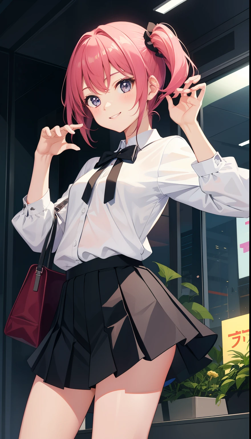1 girl、smile、pretty girl、shirt、skirt、（small breasts）、Portrait from the crotch up、cute underwear、