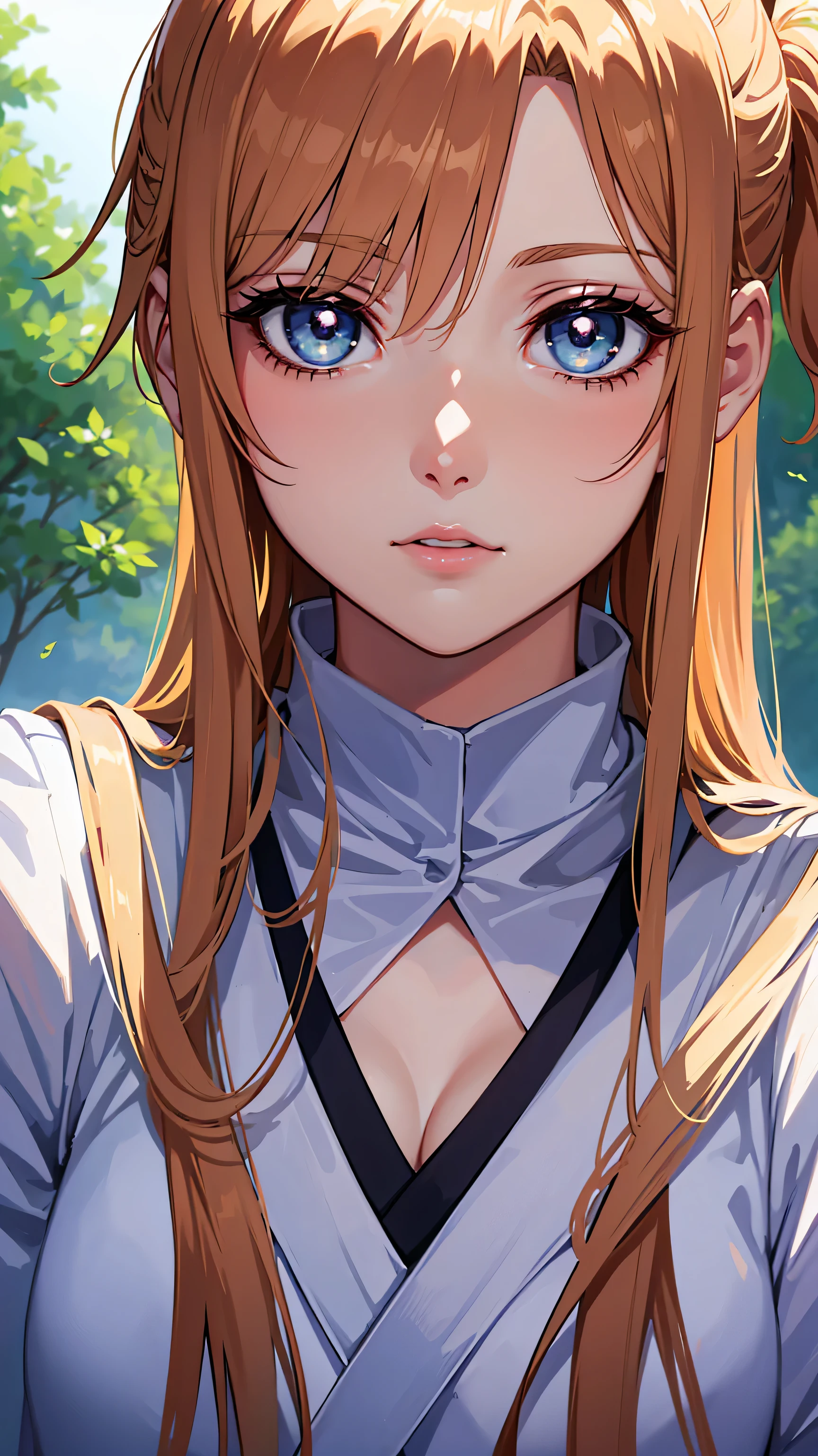 (A superb exquisite Asuna Yuuki),(Asuna Yuuki:1.5), long hair, brown hair, streaked hair, brown eyes, star-shaped pupils, straight bangs, solo, nature, extremely delicate, straight facial features, peerless beautiful girl, soft, (sensual face), ((ecchi face)), dreamy quality, exaggerated facial features, solid color, frank holly, delicate face, bright lips, slender waist, soft curves, real light and shadow, super fine, 4k, natural moving, Ultra high resolution, (masterpiece:1.2, best quality), (finely detailed beautiful eyes: 1.2), (beautiful detailed face), detailed anime artwork, clean detailed anime art, detailed digital anime art, detailed anime art, beautiful anime portrait, beautiful anime girl, beautiful anime artwork, beautiful anime art, beautiful anime style, detailed portrait of anime girl, anime girl, beautiful anime, anime illustration,