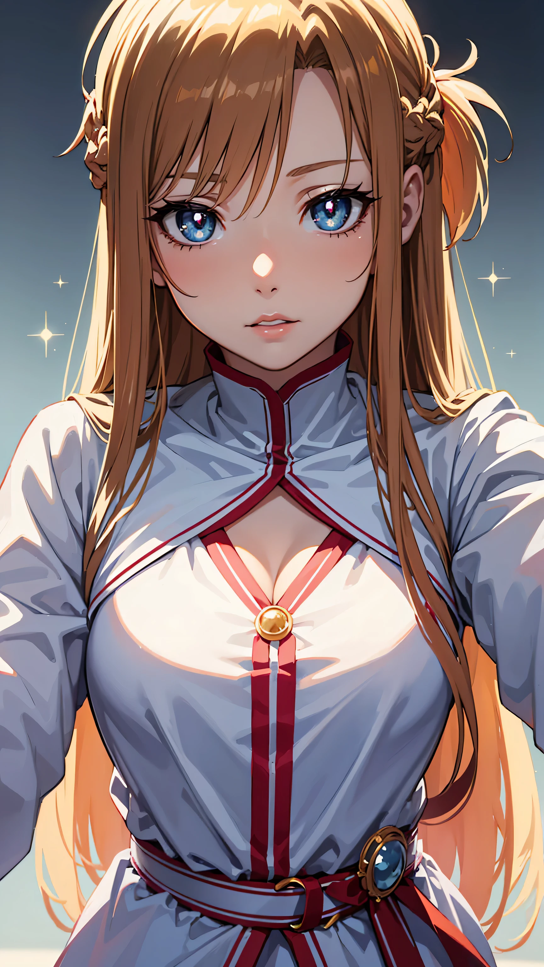 (A superb exquisite Asuna Yuuki),(Asuna Yuuki:1.5), long hair, brown hair, streaked hair, brown eyes, star-shaped pupils, straight bangs, solo, nature, extremely delicate, straight facial features, peerless beautiful girl, soft, (sensual face), ((ecchi face)), dreamy quality, exaggerated facial features, solid color, frank holly, delicate face, bright lips, slender waist, soft curves, real light and shadow, super fine, 4k, natural moving, Ultra high resolution, (masterpiece:1.2, best quality), (finely detailed beautiful eyes: 1.2), (beautiful detailed face), detailed anime artwork, clean detailed anime art, detailed digital anime art, detailed anime art, beautiful anime portrait, beautiful anime girl, beautiful anime artwork, beautiful anime art, beautiful anime style, detailed portrait of anime girl, anime girl, beautiful anime, anime illustration,