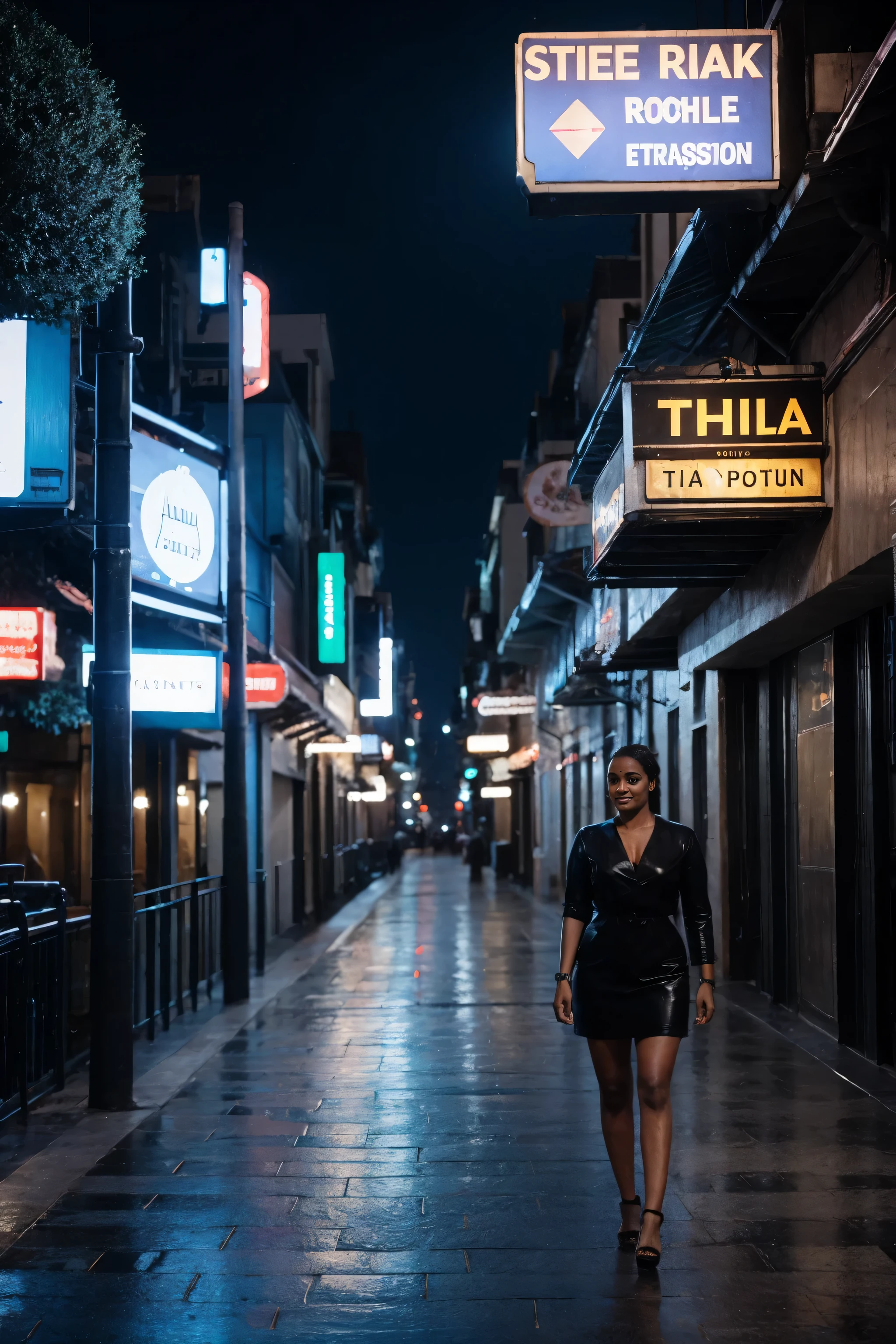 1girl, ((masterpiece)),((best quality)),((high detail)),((realistic,)) Futurist era city, architectural streets, futuristic train lines, cyberpunk, buildings, night, European city, rainy, neon