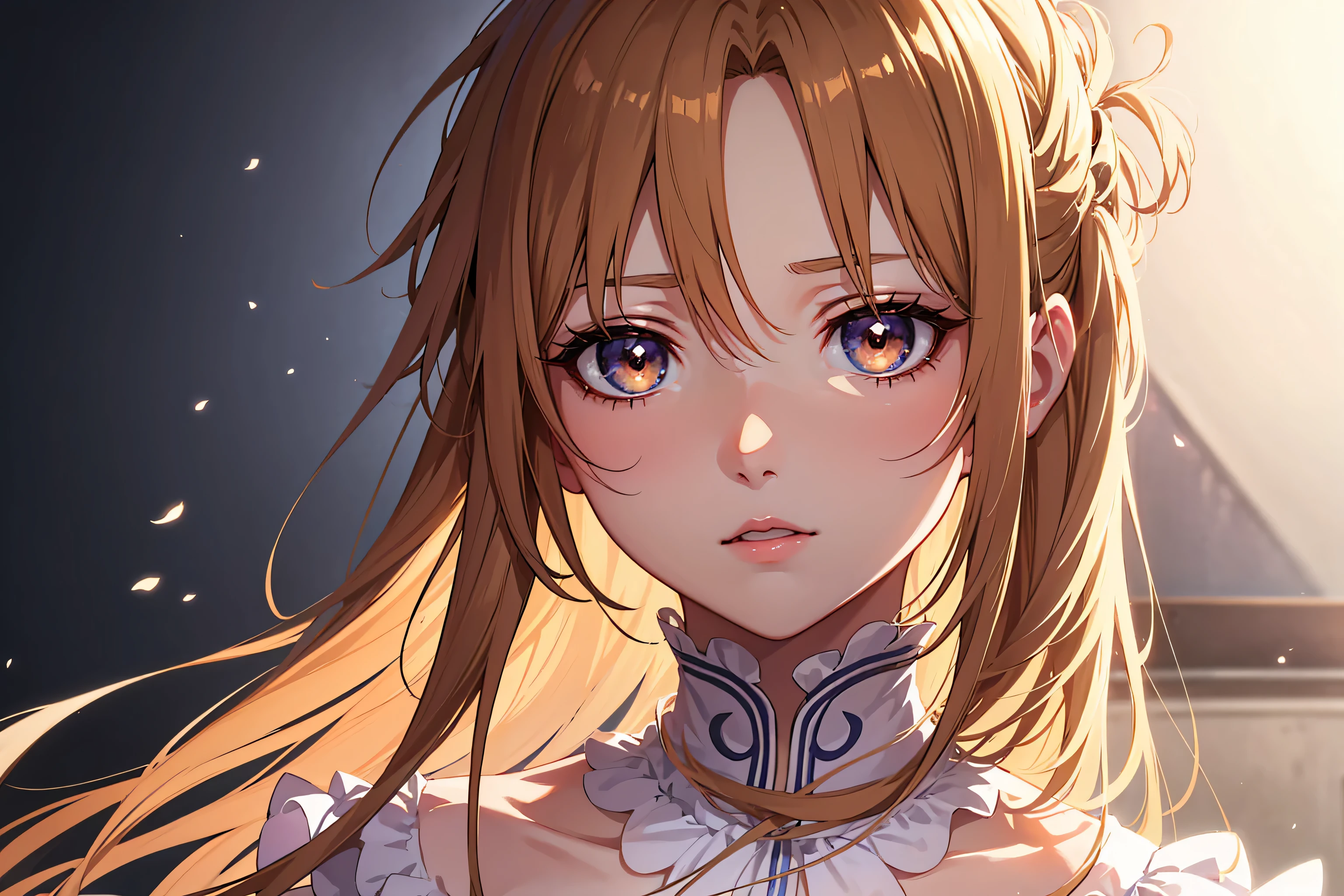 (A superb exquisite Asuna Yuuki),(Asuna Yuuki:1.5), long hair, brown hair, streaked hair, brown eyes, star-shaped pupils, straight bangs, solo, nature, extremely delicate, straight facial features, peerless beautiful girl, soft, (sensual face), ((ecchi face)), dreamy quality, exaggerated facial features, solid color, frank holly, delicate face, bright lips, slender waist, soft curves, real light and shadow, super fine, 4k, natural moving, Ultra high resolution, (masterpiece:1.2, best quality), (finely detailed beautiful eyes: 1.2), (beautiful detailed face), detailed anime artwork, clean detailed anime art, detailed digital anime art, detailed anime art, beautiful anime portrait, beautiful anime girl, beautiful anime artwork, beautiful anime art, beautiful anime style, detailed portrait of anime girl, anime girl, beautiful anime, anime illustration,