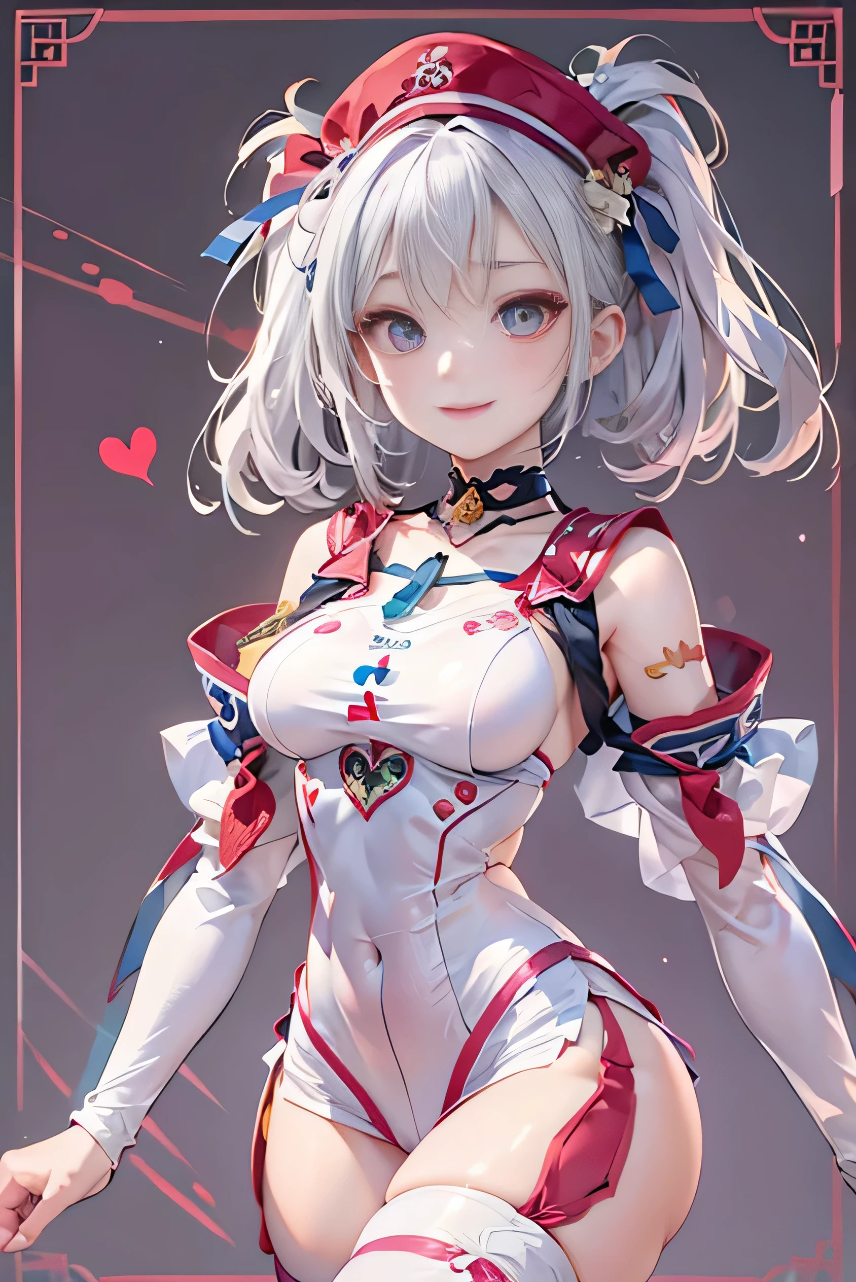 (photorealistic:1.8, highest quality:1.8,8K masterpiece:1.8,High resolution,muste piece:1.8,RAW Photos,cinematic lighting,red and purple dream colors),one goddess、(colorful armor sailor suit、mini skirt、choker、knee high tights、loafer shoes),
(beautiful detailed blue eyes:1.7,double eyelid:1.6,Beautiful skin with glowing details:1.2), (looking at the camera:1.5),(whole body,Photo seen from below:1.5),
( midium Hair:1.2,beautiful shining white hair:1.5), expression(Impish Smile:1.3,face turns red:1.3),(Moderate chest:1.3),
Pause(stand with legs apart,Seductive pose:1.5), background(Bright forest with blooming flowers),Nipples are visible through the costume、(detailed perfect face),anatomically correct,correct move:1.5,correct foot:1.5,4 fingers and 1 thumb in correct proportions,(cameltoe),No split screen,slender abs:1.2,(Young sensual gravure idol)
