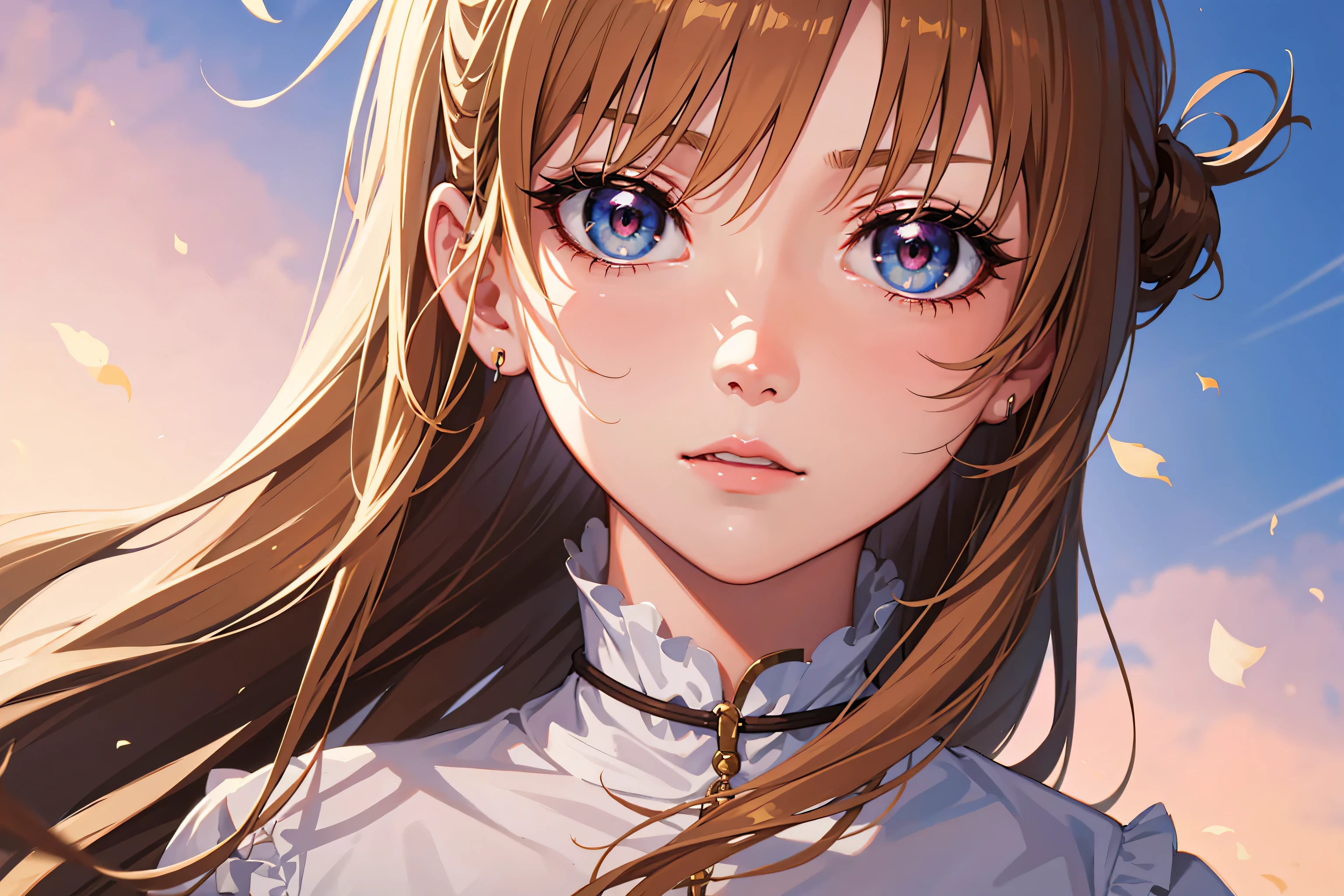 (A superb exquisite Asuna Yuuki),(Asuna Yuuki:1.5), long hair, brown hair, streaked hair, brown eyes, star-shaped pupils, straight bangs, solo, nature, extremely delicate, straight facial features, peerless beautiful girl, soft, (sensual face), ((ecchi face)), dreamy quality, exaggerated facial features, solid color, frank holly, delicate face, bright lips, slender waist, soft curves, real light and shadow, super fine, 4k, natural moving, Ultra high resolution, (masterpiece:1.2, best quality), (finely detailed beautiful eyes: 1.2), (beautiful detailed face), detailed anime artwork, clean detailed anime art, detailed digital anime art, detailed anime art, beautiful anime portrait, beautiful anime girl, beautiful anime artwork, beautiful anime art, beautiful anime style, detailed portrait of anime girl, anime girl, beautiful anime, anime illustration,Medium chest, slender body,