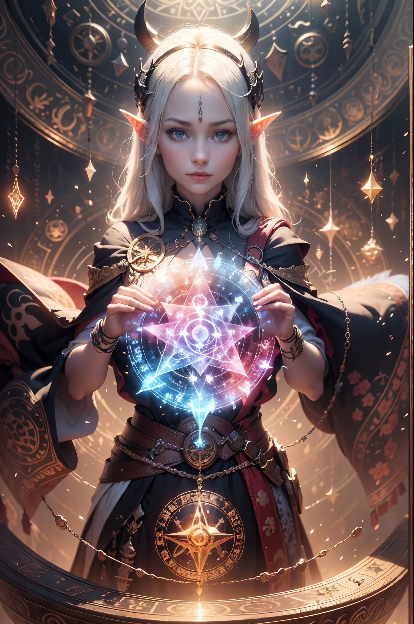 (best quality,4k,8k,highres,masterpiece:1.2),ultra-detailed,realistic, vivid colors,bokeh, HDR,studio lighting,physically-based rendering,portraits, magic book, spellcasting, magical circle, intricate magical patterns, witch, intense focus, vibrant colors, ethereal lighting