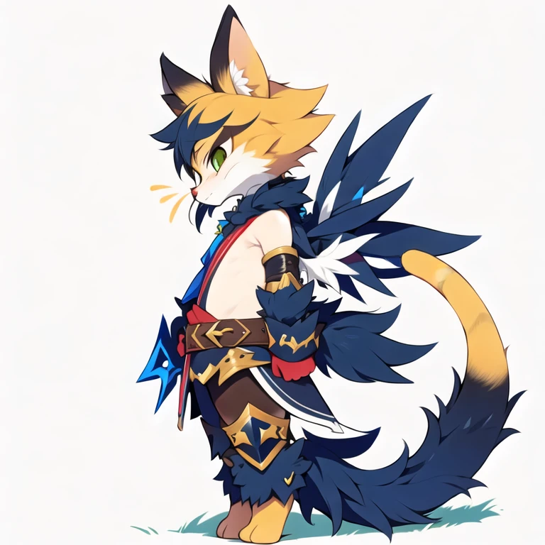 (masterpiece, best quality:1.2), solo, furry, cat, side-scrolling game character, side view, elsword