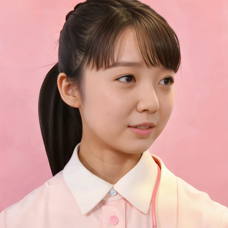 (masterpiece, best quality:1.2), 1girl, solo,  nurse, hope, wish, harmony, slile, cute, ponytail, round face, She is an adult woman but petite, She is kind woman