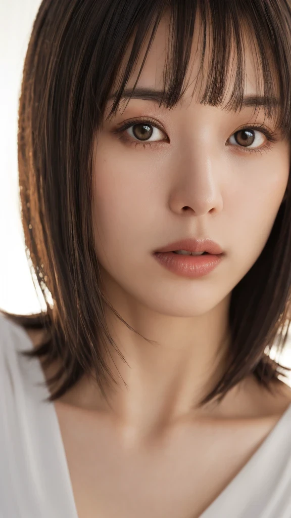 ((Tabletop,highest quality)), (Like the picture:1.4),(((Tabletop,8k)),White wall,(White Room),((Full body photo))),Photographed in natural light,Highly detailed face and skin texture,Highly detailed lips,The correct state of the human body,Ultra-high resolution,(Realistic:1.4),highest quality, 1. Beautiful woman, 20-year-old, S, 60mm lens, Lightweight knit fabric,(Pixie Hair),Japanese women,(Black Hair),Various poses,Looking into the camera,Natural lip color,Professional Lighting,Mole,Small breasts,