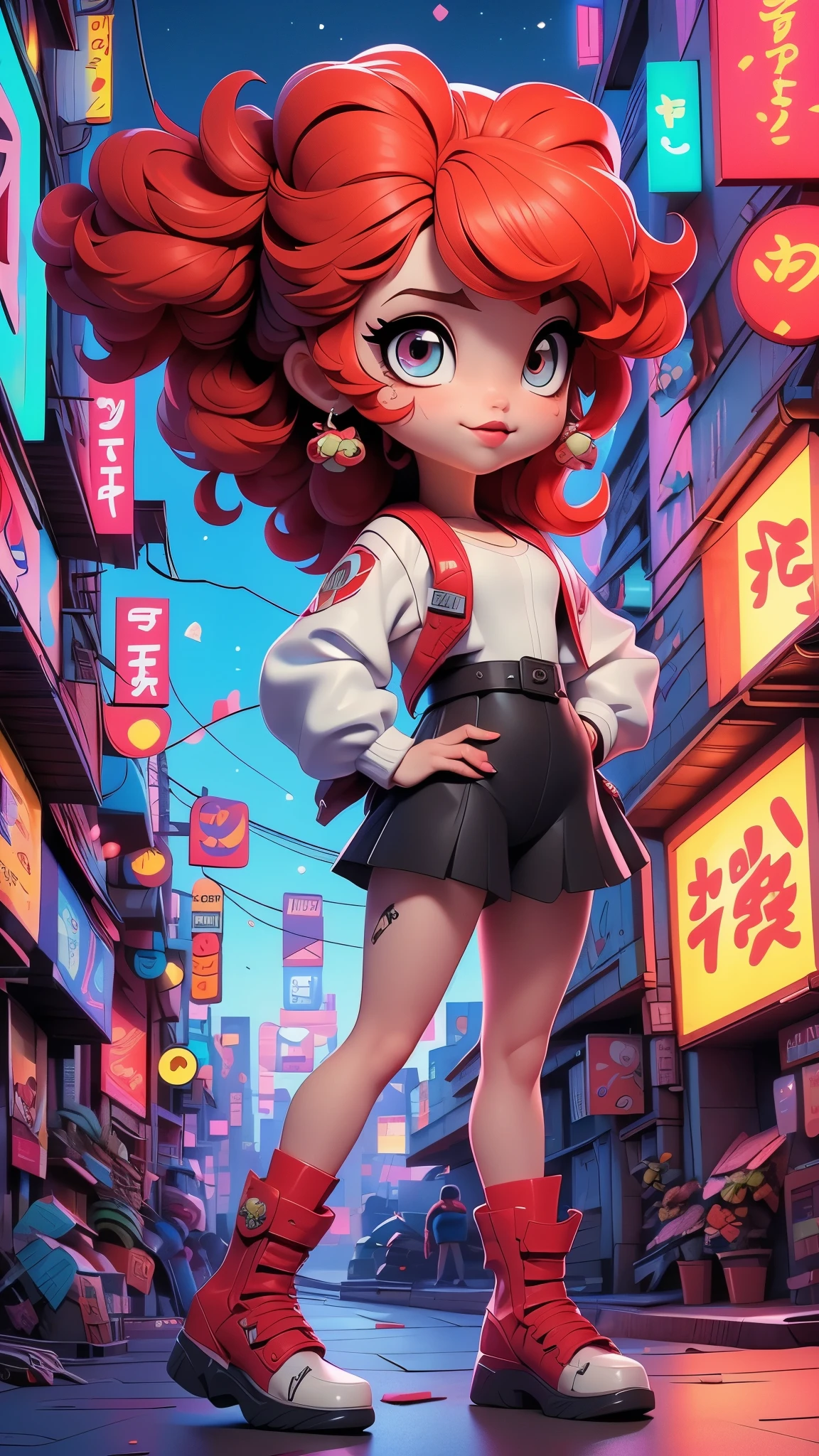 (La mejor calidad,A high resolution,Ultra - detallado,actual),Ariana Grande pechos medianos, leotard,( leotardo rojo con detalles en blanco:1.4) , sin mangas, Diafragma, piernas desnudas, botas, matching botas, esposas, (Tokyo city alley backdrop :1.4) , solo, Soltero, de pie, Toma de medio cuerpo , tiro de vaquero, (ojos hermosos rojos:1.4) , pelo medio, (Super Hero) , brillo, Encendiendo, light particles, More detailed 8K.motor irreal:1.4,HD,La mejor calidad:1.4, fotorrealista:1.4, textura de la piel:1.4, obra maestra:1.8,obra maestra, mejor calidad,objeto Objeto], (rasgos faciales detallados:1.3),(Las proporciones correctas),  (pose vaquero),( dedos detailed :1.4), ,( ciberpunk 2.1),( estilo kawaii :1.4), (Cabello largo rojo kawaii :1.4) 