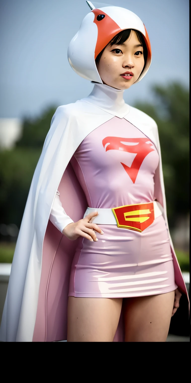 Highest image quality、real image、18-year-old美少女、ポニーテールbeautiful woman、beautiful sister、A woman wearing a pink dress and cloak is standing in front of a building, 18-year-oldの女の子,Jun the Swan、knee high boots science ninja、white panties、beautiful woman、 As a retro-futuristic heroine, 18-year-old、As a retro-futuristic heroine, beautiful thighs、sheila, she - ra, anime female hero portrait, Portrait of a modern dharna, anime visual of super girl, super girl, official art, Dinah Drake, hironaka, Blowjob White Mecha Miniskirt