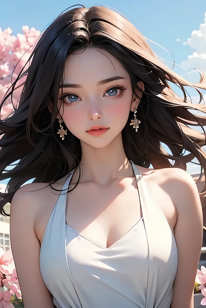 {{{masterpiece}, }}, {Extremely detailed CG unified 8k wallpaper}, amazing, fine details, alone, {{Floating hair}, }, {{Cherry blossoms}, }, Outdoor sports, Sky, {{wind}, }, Detailed background, beautiful and delicate eyes, view:evening dress:0.3, Split, bright pupils, {{whole body}, }, dynamic poses, dynamic angle, Split, looking at the audience, Detailed clothes, Light, close up, best quality