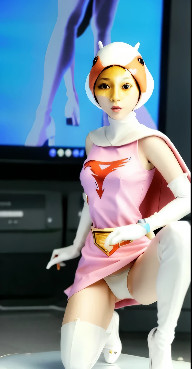 Highest image quality、real image、super detailed photo、18-year-old美少女、ポニーテールbeautiful woman、beautiful sister、A woman wearing a pink dress and cloak is squatting in front of a building,spread legs、showwhitepanties,whitepanties,white panties、beautiful woman、Jun、beautiful sister、beautiful sister、 18-year-oldの女の子,白鳥のJun、knee high boots science ninja、white panties、beautiful woman、 As a retro-futuristic heroine, 18-year-old、As a retro-futuristic heroine, beautiful thighs、sheila, Girlfriend - Blowjob White Mecha Miniskirt