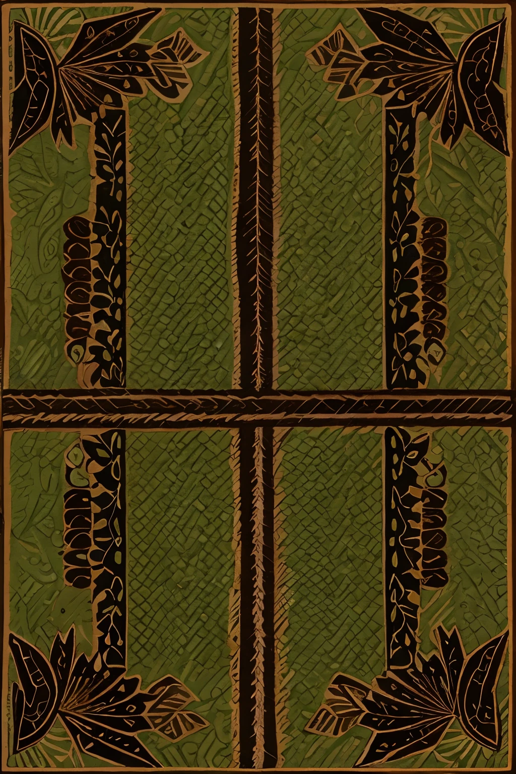 repeating green and brown gecko pattern in native american painting style