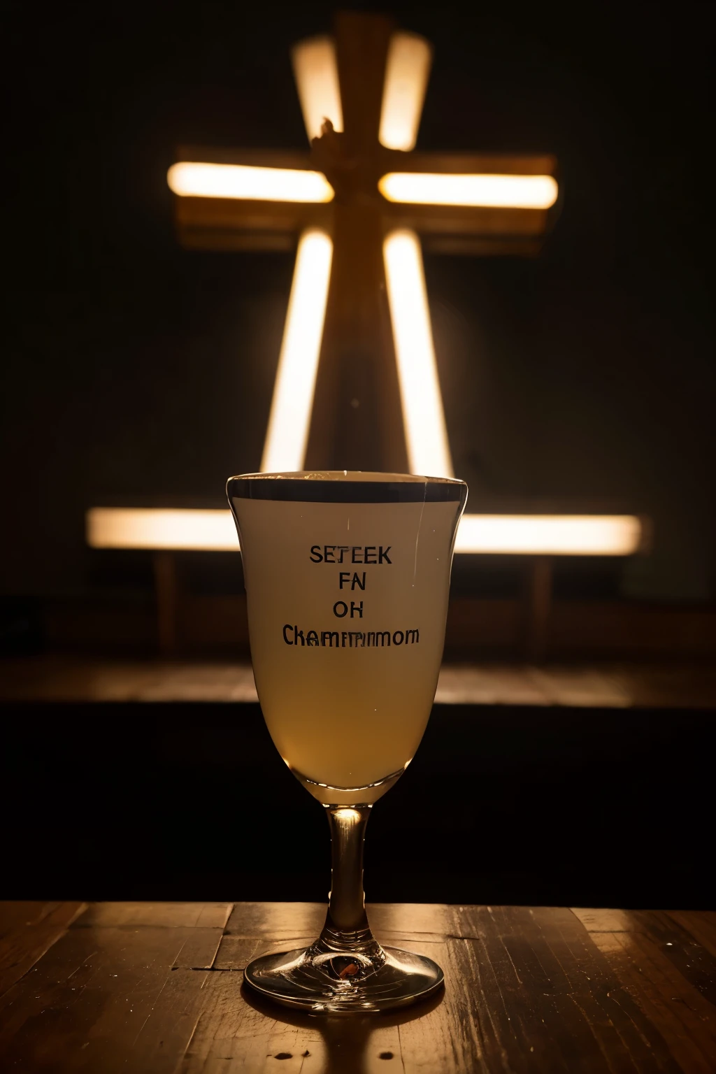 generate a logo with the word awaken and in the background a cross and the communion chalice 