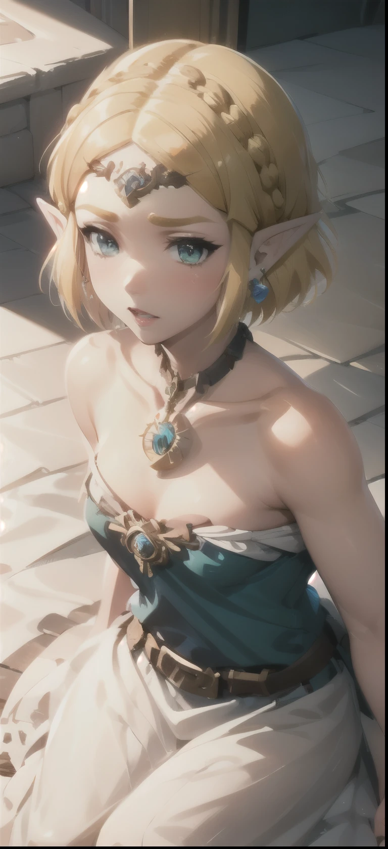 (((Best Quality))), ((Ultra-detailed)), (extremely detailed photo), ((extremely delicate and beautiful)),(Cute delicate face), ((masterpiece)), perfect anatomy, intricate, (highly detailed), masterpiece, photorealistic,A 23 years old dignified Princess Zelda,(Background of Hyrule Castle),(holding Master Sword),tall girl,(gold hair and crown braid and short hair and blue eyes),(Dynamic pose),alone, double eyelid,delicate skin,slender body shape,Legend of Zelda tears of the kingdom