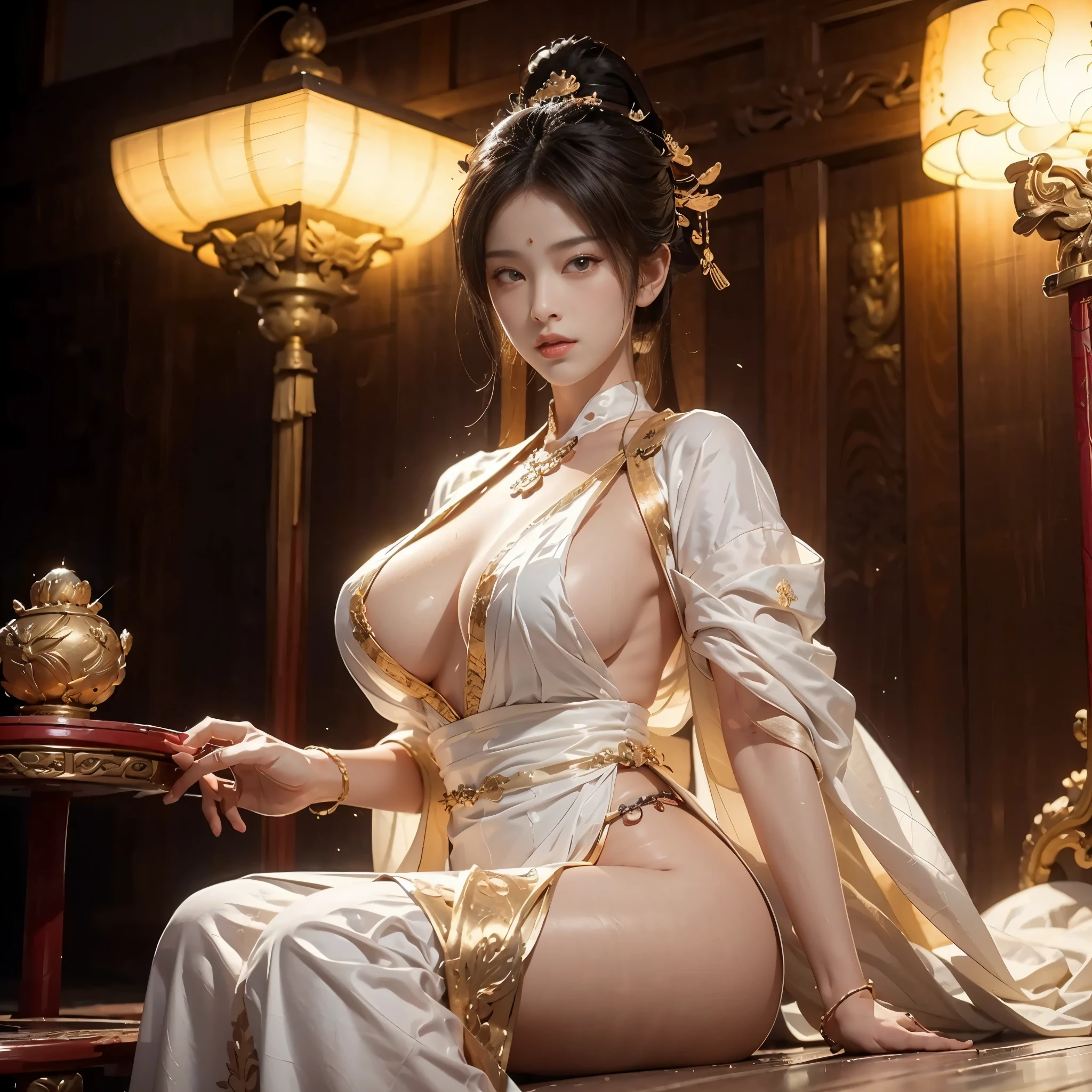(zendispute, mandala, dispute, endispute:0.6),(Fractal art),(Chinese gods), (Buddhism), (multiplication_Handmade story), (Buddha), 她sitting on lotus, (huge breasts, Each hand holds a different Buddhist vessel, bilateral symmetry),(Exquisite and beautiful face), (white silk robe)sitting on lotus, protrait photo,faint smile, neoclassicism, OP Art, chiaroscuro, light, divine light, Ray tracing, character table, expected insert, First-person perspective, Ultra high quality, masterpiece, precise, textured skin, Ultra-detailed, high detail, high quality, Award-winning, best quality, high resolution, 8k