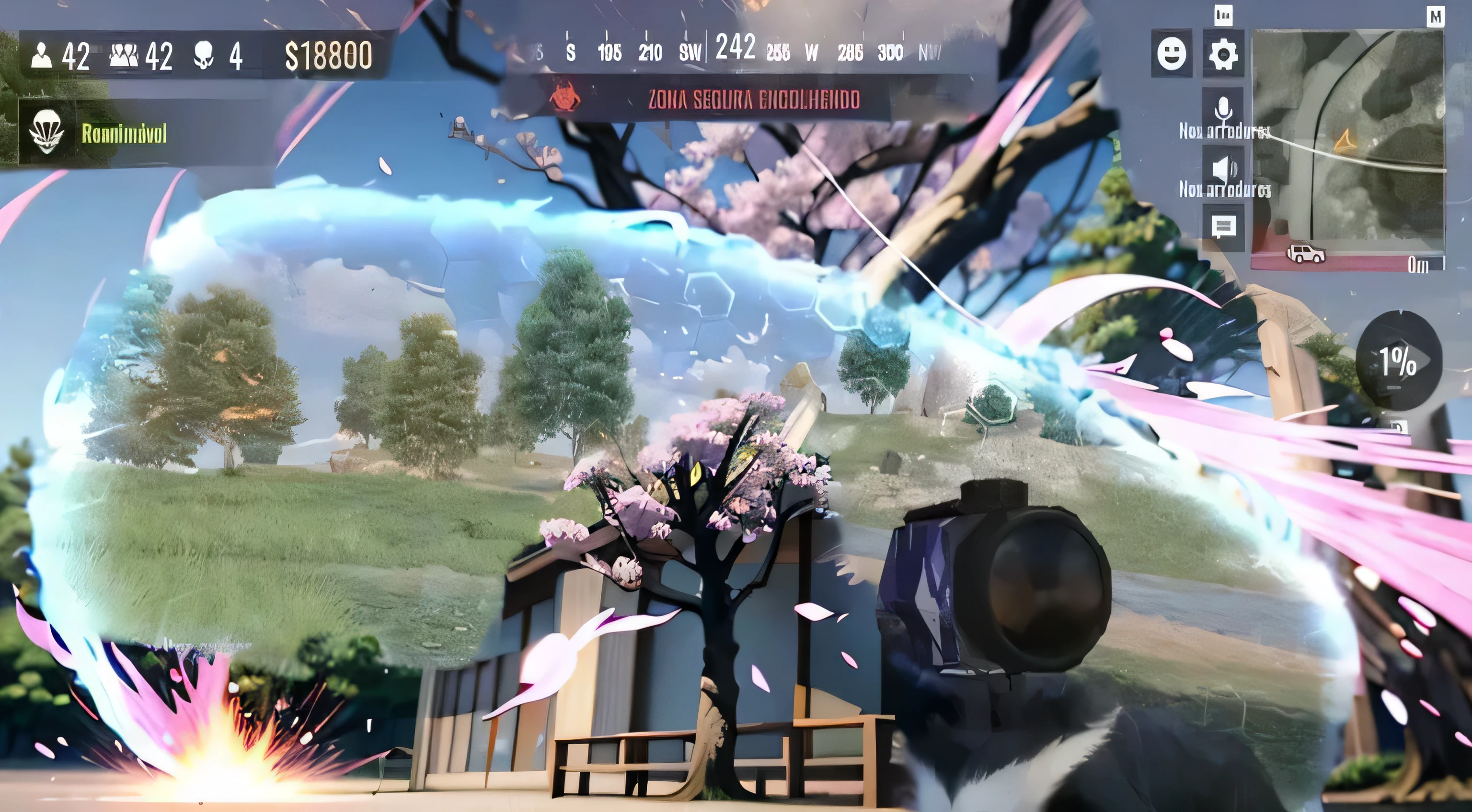 fogo, chamas, particles, arvore Sakura, filtro rosa 