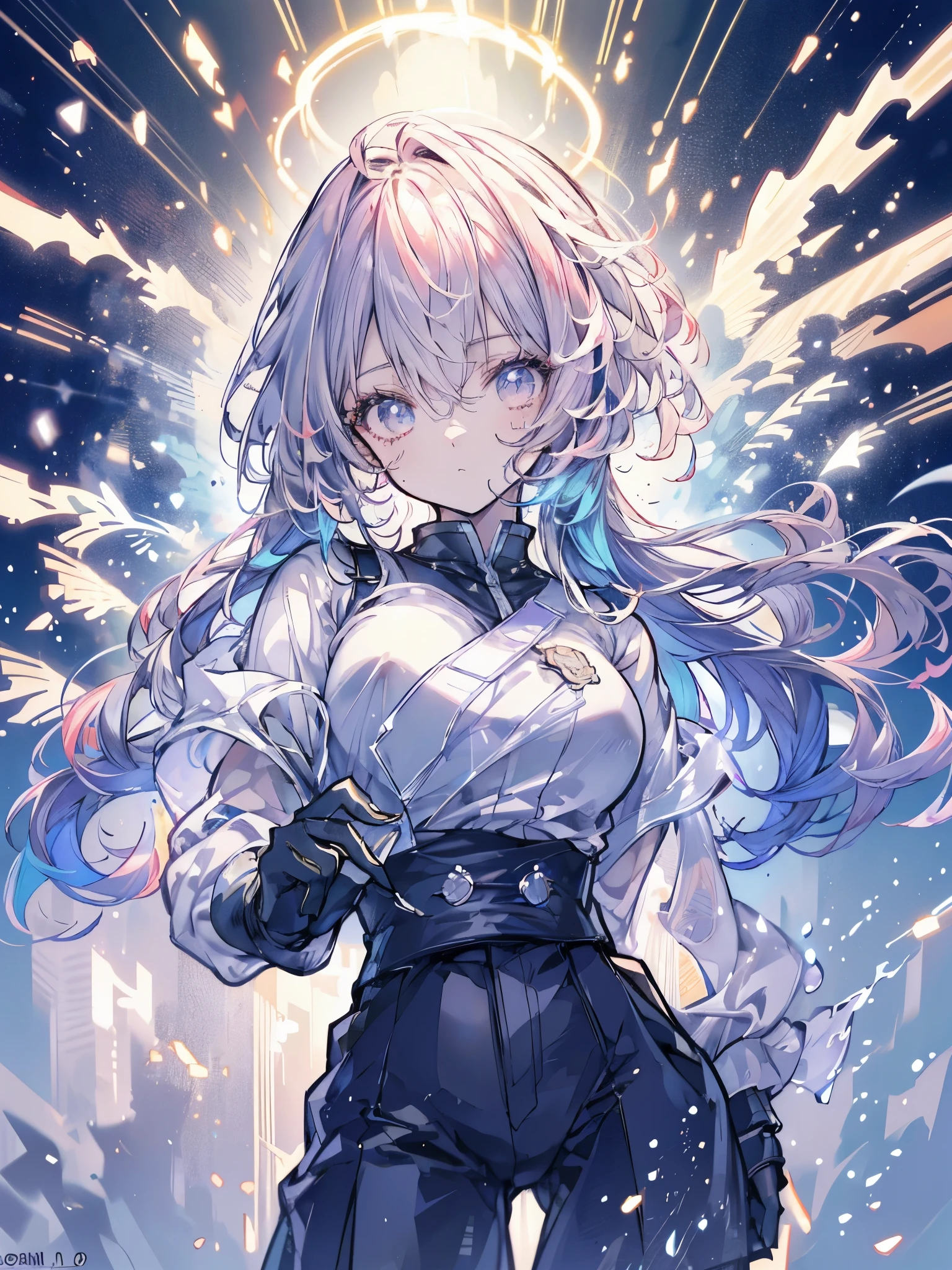 (backlight,umbigo:1.1,cabelo preto),Uma linda mulher vestindo uniforme escolar nas movimentadas ruas de Gintama, rodeado de vendedores, lindo retrato de uma deslumbrante garota deusa, lindo rosto detalhado, pele de porcelana, tiro de meio corpo, centrado,((Luar,noite,grandes neons,strong neon lighting,rim lighting,Two-tone lighting))),