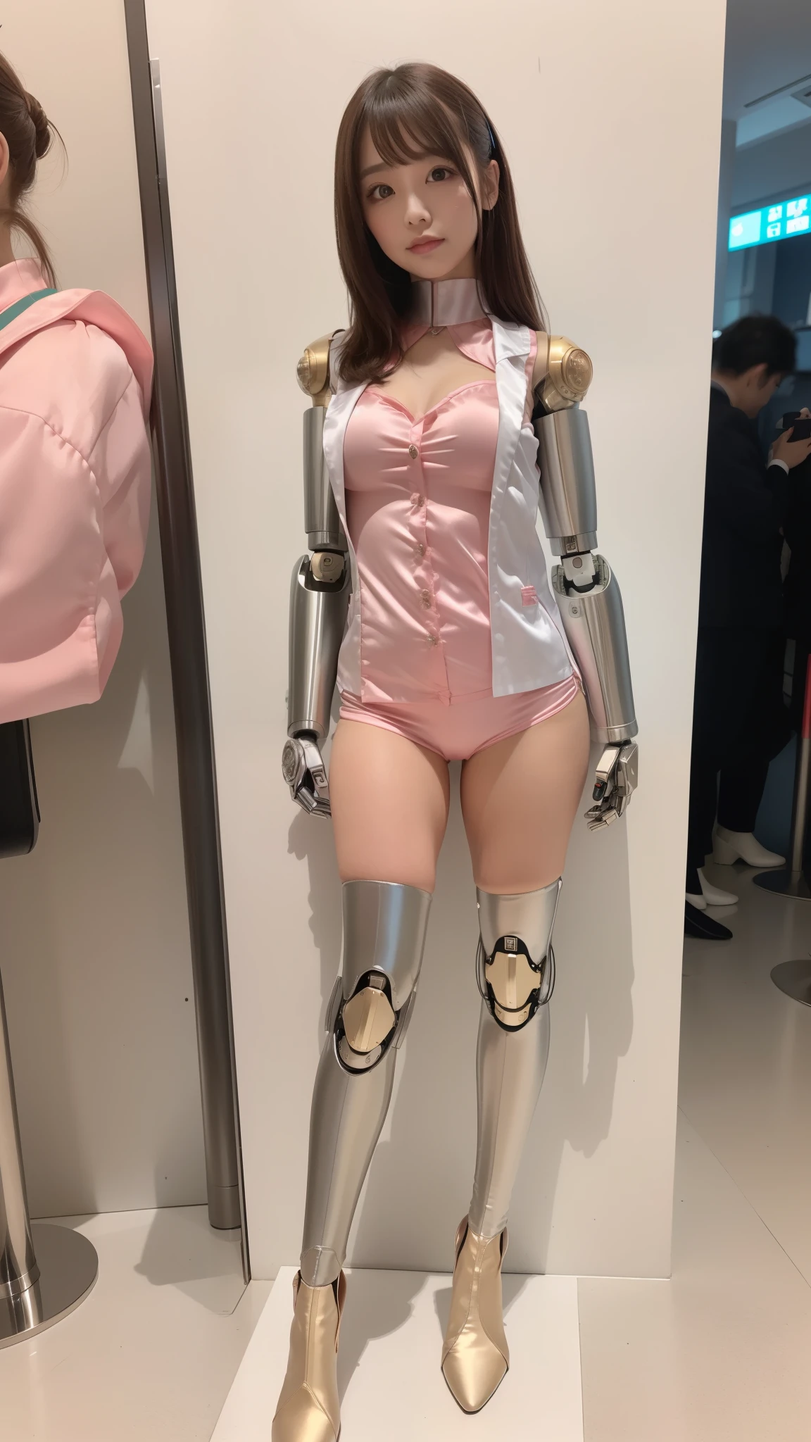 Pink satin nurse uniform, Pink satin nurse costume, robot