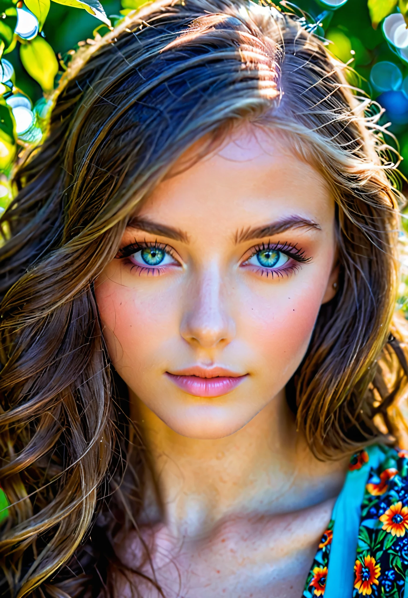 (detailed expressive eyes,detailed blue eyes:1.1),expressive expressions,detailed lips,extremely detailed eyes and face,(beautiful,gorgeous,lovely) girl,(bright,bold,vivid) blue eyes,long eyelashes,(soft,smooth) skin,(shiny,healthy) hair,sparkling eyes,(charming,attractive) smile,beautiful face,(elegant,stylish) clothing,artistic background,scenic garden,(lush,green) trees,(colorful,vibrant) flowers,serene atmosphere,(warm,bright) sunlight,soft shadows,(realistic,photorealistic) portraits,high-resolution,ultra-detailed painting,studio lighting,vibrant colors,bokeh effect