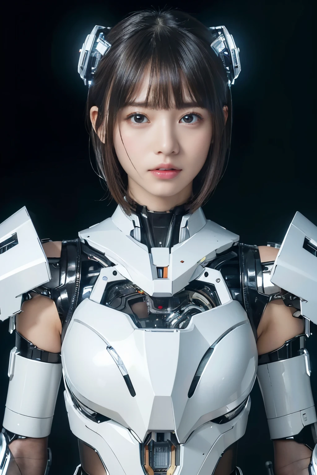 ((highest quality、8k、master piece:1.3))Wearing a silver-white mecha,Girl with a delicate face,best image quality,super transparent,The facial features are delicate and clear,Armageddon,machine arm,elaborate mechanical pattern,cyberpunk characters、cyber city、Number of people、Number of pieces、total number、century、