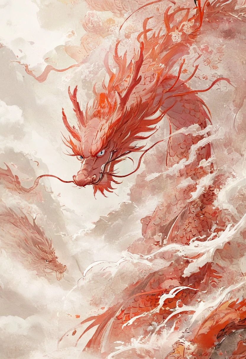 ink中国dragon，Spring Festival，ink，National style and national tide，Beautifully，extremely high resolution，best quality，red envelope cover，wallpaper，intricate details，wonderful，ink意境，abstract simple lines，White background，Graphic design，High precision and best quality，masterpiece（ink画，dragon，Expressivenesisty cloudsink画dragon。。in a mysterious atmosphere，Cloudy，ink画，Capture the essence of traditional Chinese art。dragon极其细致和逼真。smooth color，Ink texture on paper，中国传统ink画，Soft and diffuse light，soft shadow，dragon和云，Quiet and dreamy