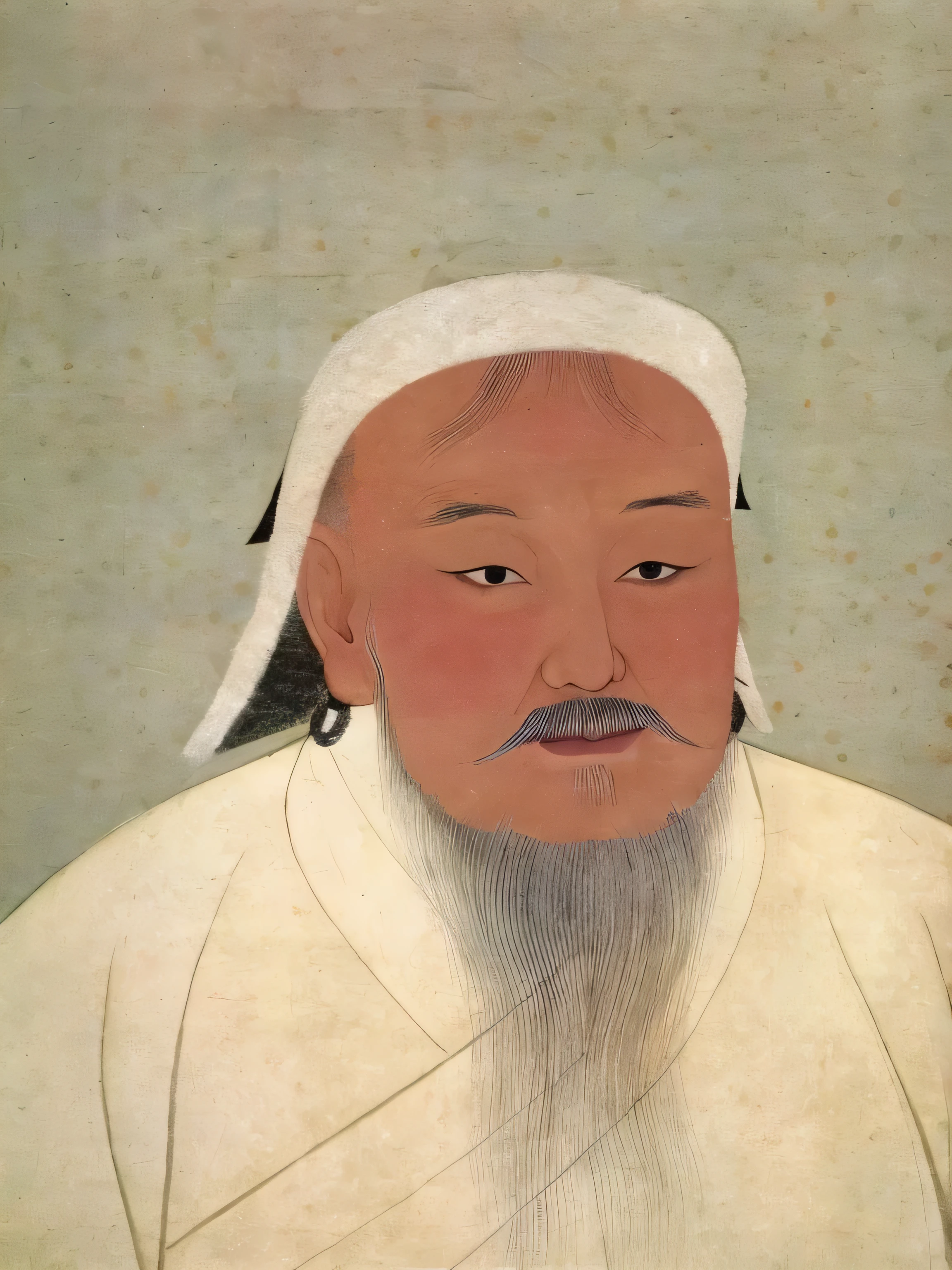 a close up of a painting of a man with a beard, Photo , , Mongol, ancient Mongolian elon musk, painting of a man, Sweating, Queen of Kazakhstan, Mongolia, Nalanbato Gombold, Portrait of the Emperor, Portrait close-up, samarkand, royal portrait
