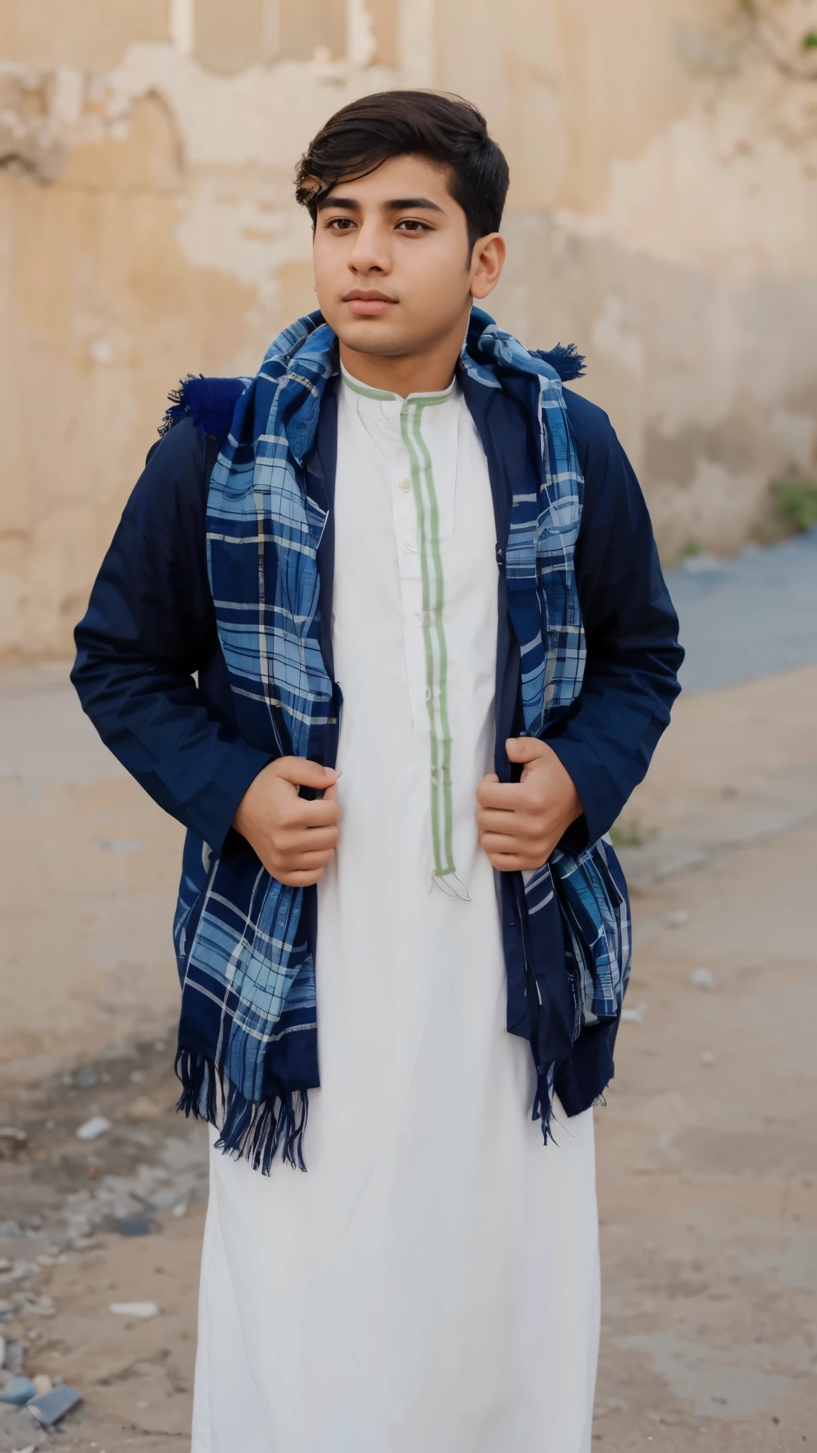 Arab boy, wearing Kandoora, white simple Kandoora
