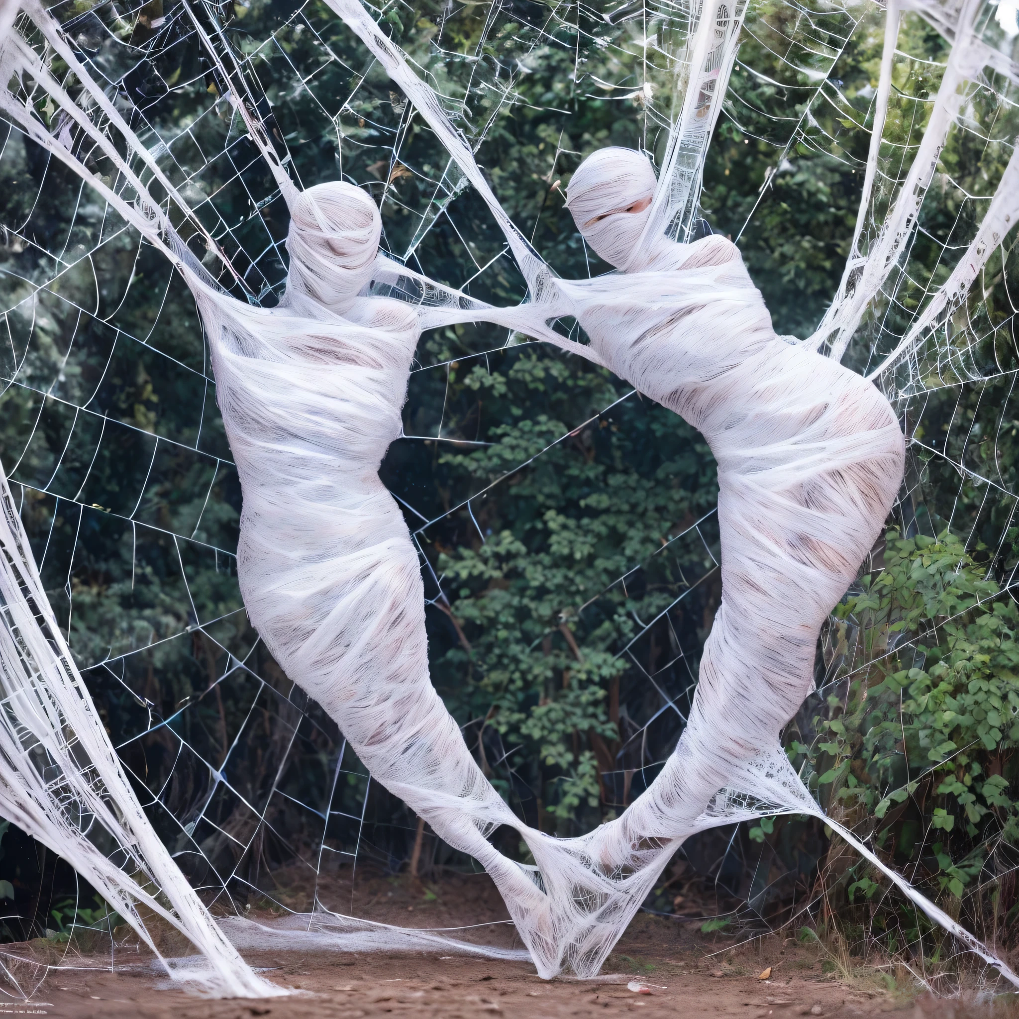 a girl entangled in the spider web, struggle, detailed classroom, (cocoon:1.3), spider web, hanging, spider in the web, spider