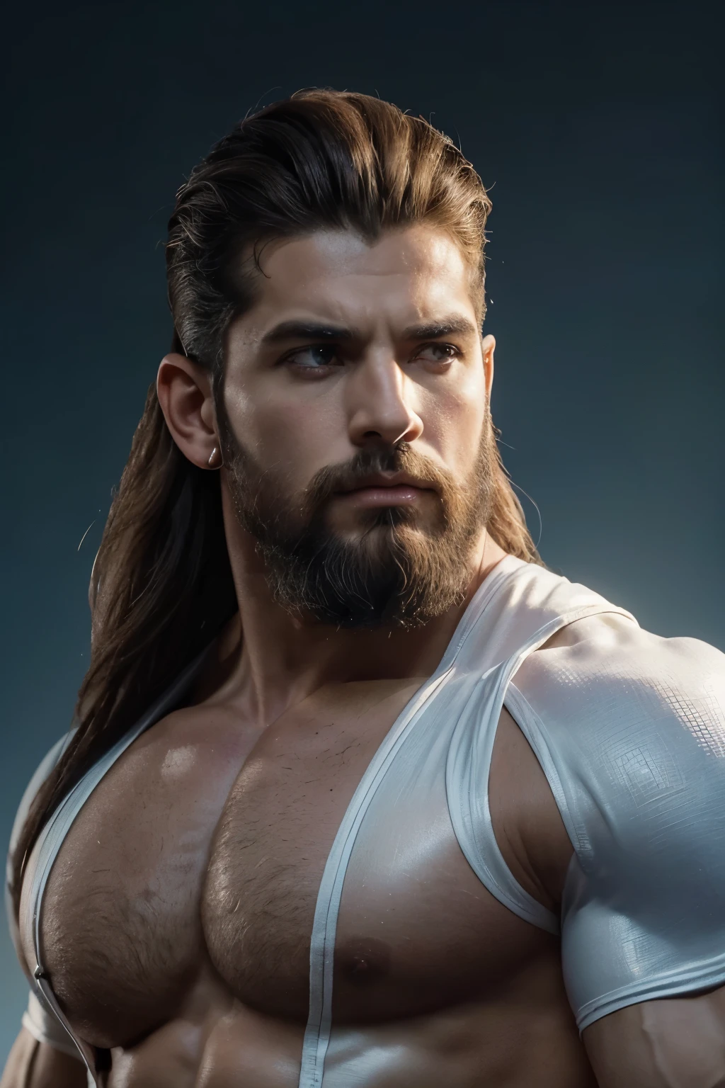 (Obra maestra)), ((Mejor calidad:1.2)), high resolution, 8K, (ultra_realista:1.3), (photorealista:1.4), (Plantilla de Instagram, elegante:1.2), (((Zeusculous God with an incredibly huge bodybuilder shape, Zeus tiene un rostro imponente y majestuoso con ojos profundos y penetrantes que parecen ((chispear con electricidad)), una boca ancha y seria, and proportionate ears with well-defined lobes. Posee una nariz recta y prominente, Su cabello es largo ondulado y oscuro con (destellos dorados) fluyendo en mechones sobre sus hombros y espalda, His body is muscular and athletic with an upright posture that denotes confidence and authority., He usually wears long, flowing tunics adorned with (detalles dorados) con colores predominantes de blanco dorado y azul, Las texturas de su vestimenta son suaves y fluidas evocando elegancia y nobleza, being of imposing stature, surpassing in height the other gods and mortals.