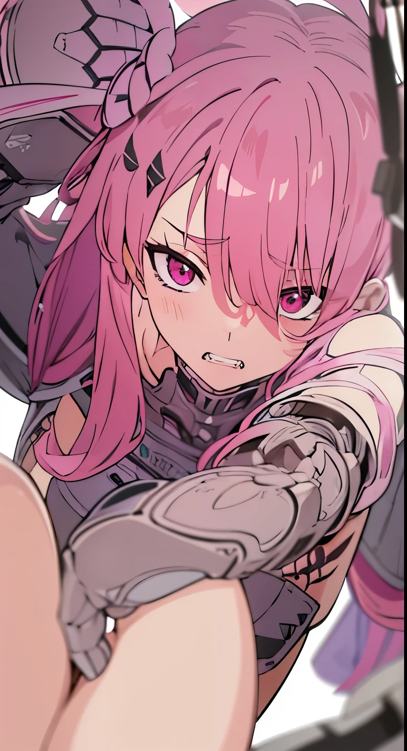 ((8K resolution))、((highest quality))、((masterpiece))、((Super detailed))((((dramatic))), (anatomically correct)、(focus on character)、 (tachi-e), one personの女の子、one person、whole body facing forward、front、upright、(Completely naked),(dark pubic hair),(bristles),jagged teeth、double teeth、eye highlights、gradient hair、tattoo、white background、erase the shadow、character chart、detailed digital anime art, digital anime illustration, High resolution official artwork, biomechanics