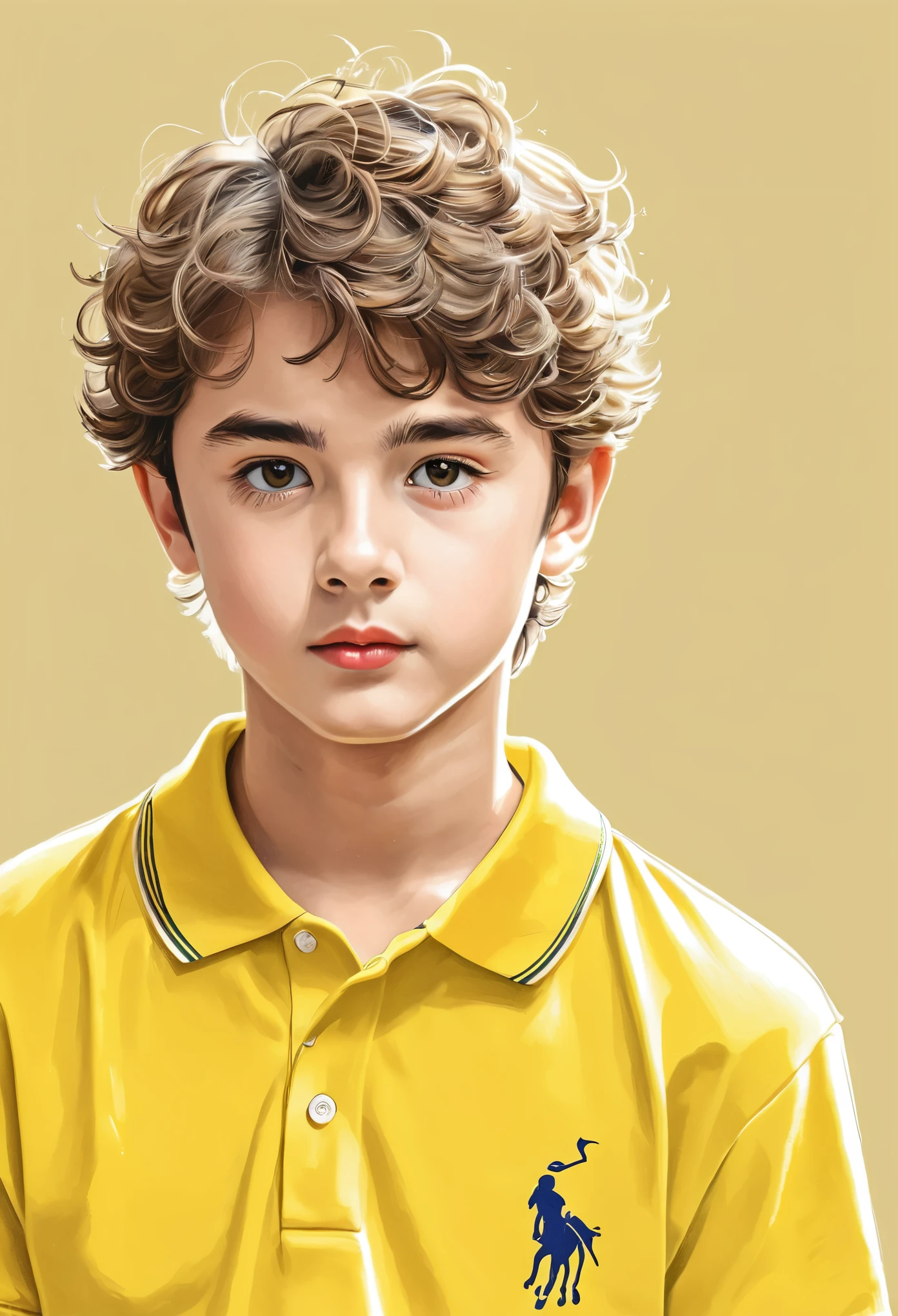 Draw a boy in a yellow polo shirt