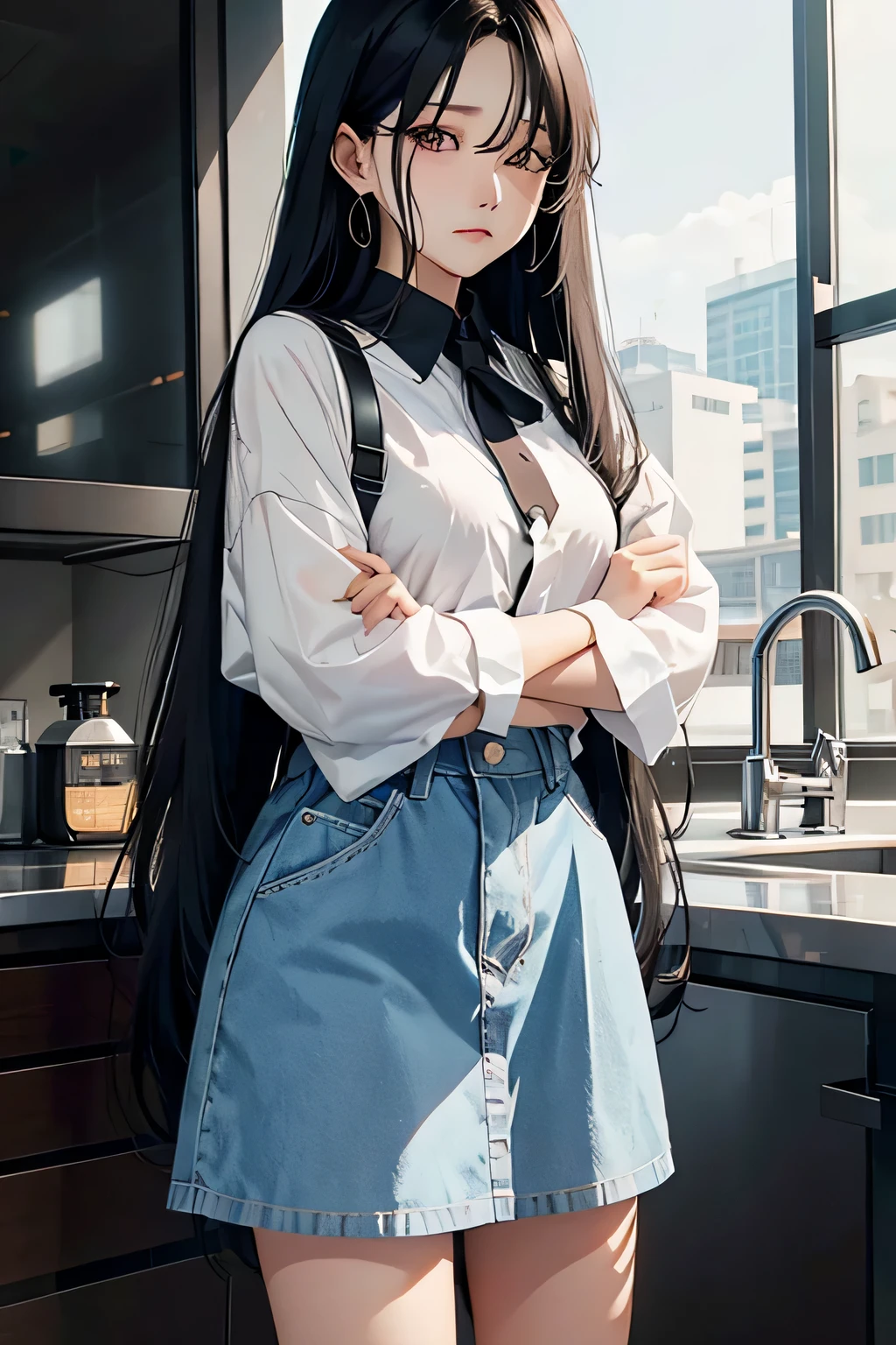 long black hair　korean idol　crying mole　Are standing