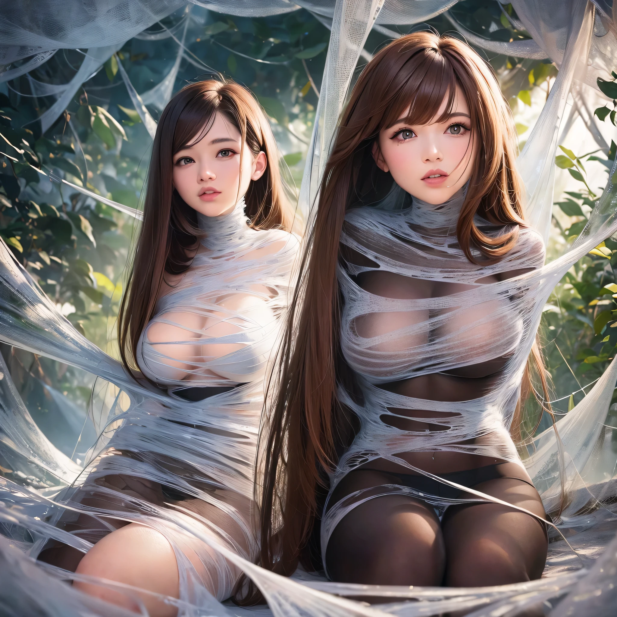 best quality,4k,8k,highres,masterpiece:1.2,ultra-detailed,realistic:1.37, HDR,UHD,studio lighting,ultra-fine painting,sharp focus,physically-based rendering,extreme detail description,professional,vivid colors,bokeh, portraits,web,subtle lighting,dark atmosphere, (cocoon:1.2), brown haired girl,