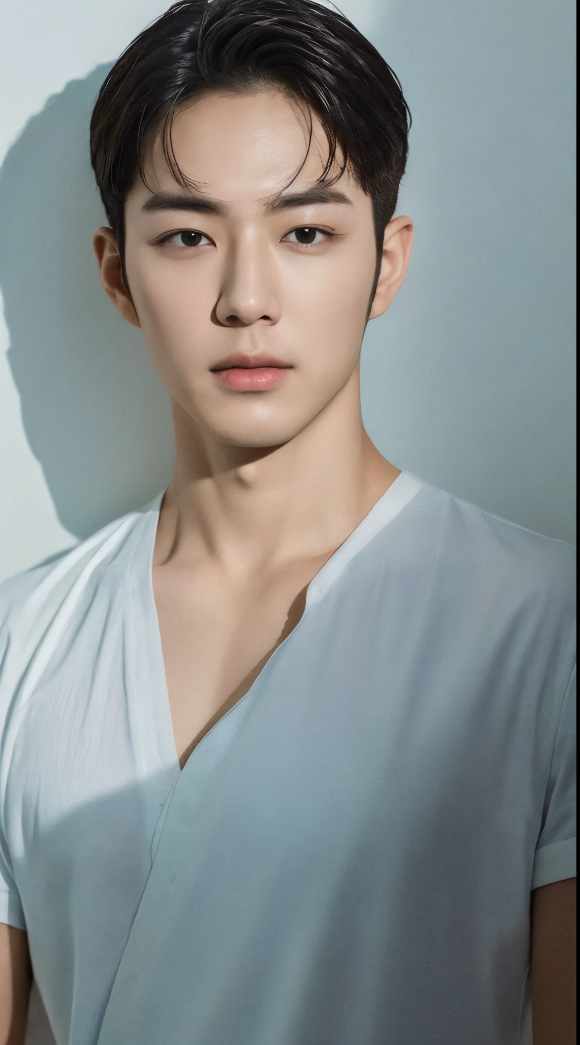 frontal face, (Super cool S-class guy)、 Korean boys at 20 years old、SYoung handsome man、 Full body photo、 (Highly detailed photos of CG Unity 8K)、 (A highly detailedSHandsome man in class)、 (Photo Real)、 ((top-quality))、 ultra-detaillert、 (masterpiece)、 An ultra-high picture quality、 Shorthair、 Bright photo、 Handsome like a model、 Handsome like an idol、 ,((forward-facing:1.5)), Broun hair, K-pop, white background, ((super photo realistic:1.5)), muscularity, masculine,