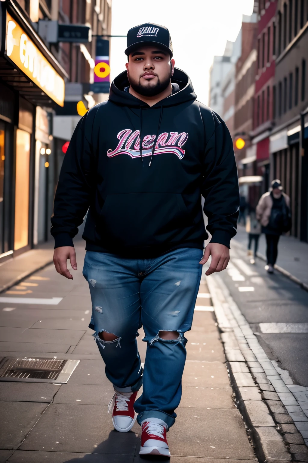 RAW, Best quality, high resolution, masterpiece: 1.3), Beautiful ssbbw Persoamerican woman in streetwear (iu:0.8),
Best quality, high resolution, Masterpiece: 1.3, Beautiful SSBBW Persoamerican woman, realistic,
Soft-lit, Detailed body sculpture,
Saggy-belly, Dimpled-face, Warm smile,
Realistic textures, 600-pounds,
Illuminated by urban neon lights,
Streetwear fashion, Hoodie, Baggy jeans,
Dynamic shadows, Urban setting,
Masterpiece rendering, Soulful eyes,
Deep emotions, In