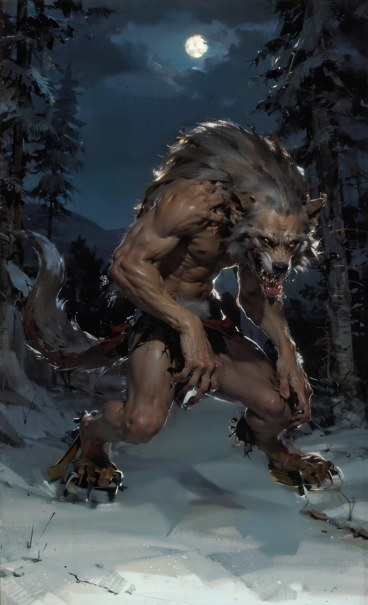 best quality,masterpiece,(:1.5),A standing and walking werewolf,Werewolves of Middle Earth,Werewolves in myths and legends,werewolf standing orc,reference《Van Helsing》(Amy Saul:0.248),(Stanley Ategg Liu:0.106),(a detailed :0.353),(Renaissance classical style:0.8)