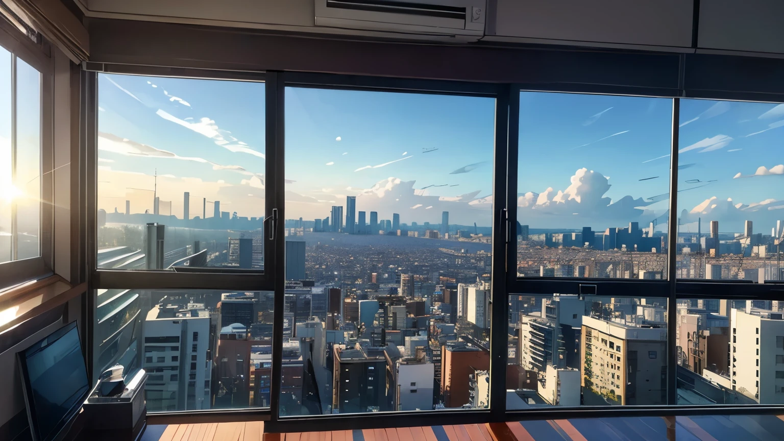 clear々fresh morning、sun、A motivational day、Beautiful cityscape seen from the window