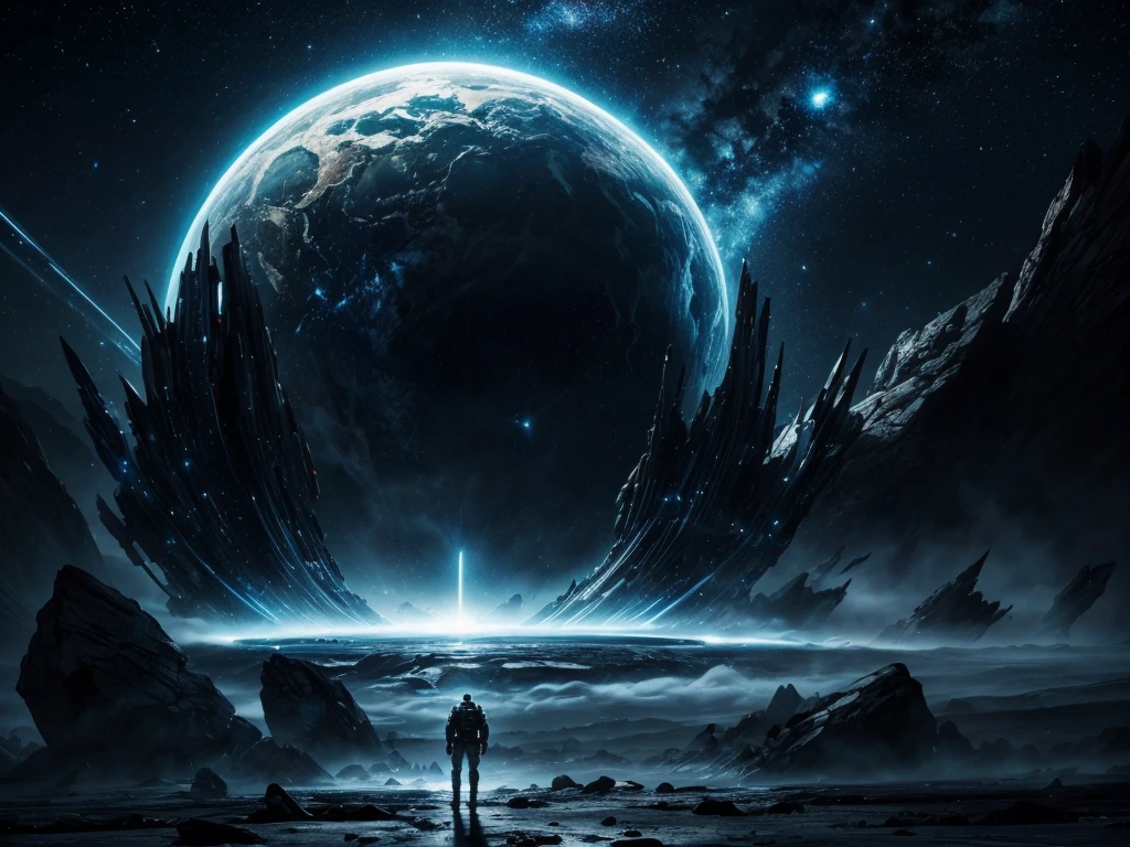 (best quality,4k,8k,highres,masterpiece:1.2),ultra-detailed,(realistic,photorealistic,photo-realistic:1.37), Final Showdown, between humans and aliens, outer space, intense battle, epic clash, intergalactic warfare, futuristic weapons, alien spaceships, advanced technology, laser cannons, human soldiers in space suits, fearless astronauts, vibrant explosions, epic scale, cosmic energy, stars and galaxies, dynamic action sequences, suspenseful atmosphere, intense lighting, otherworldly landscapes, dystopian backdrop, Earth in the distance, surreal colors, dramatic shadows, atmospheric smoke, extraterrestrial creatures, immense power, colossal space station, looming threat, adrenaline-pumping, breathtaking visual effects, cinematic composition, futuristic architecture, human resilience, triumph of humanity, apocalyptic showdown, epic conclusion, mankind's last stand.
