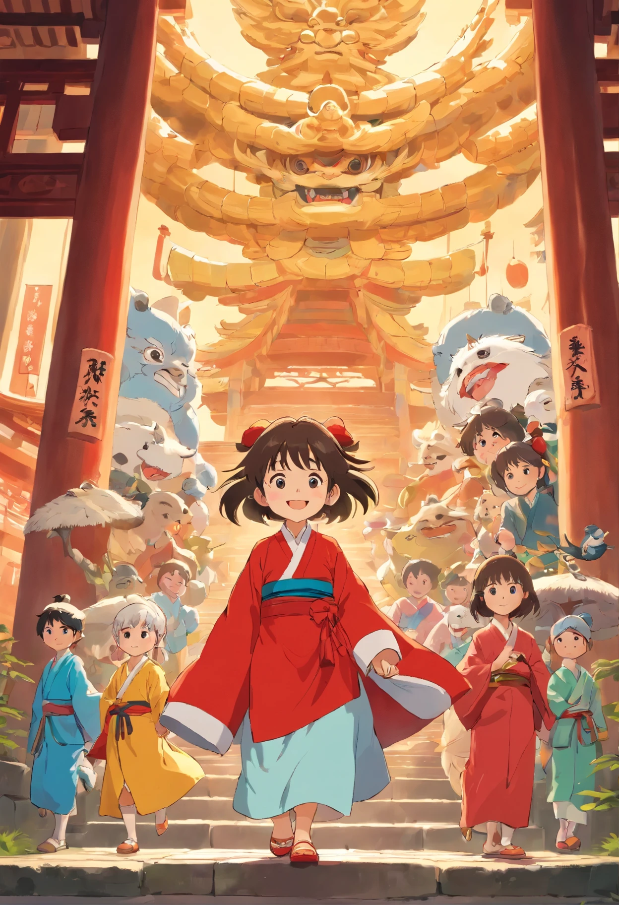 People wear Zhuang costumes,With a smile of joy and anticipation,The and her family came to a temple to make sacrifices