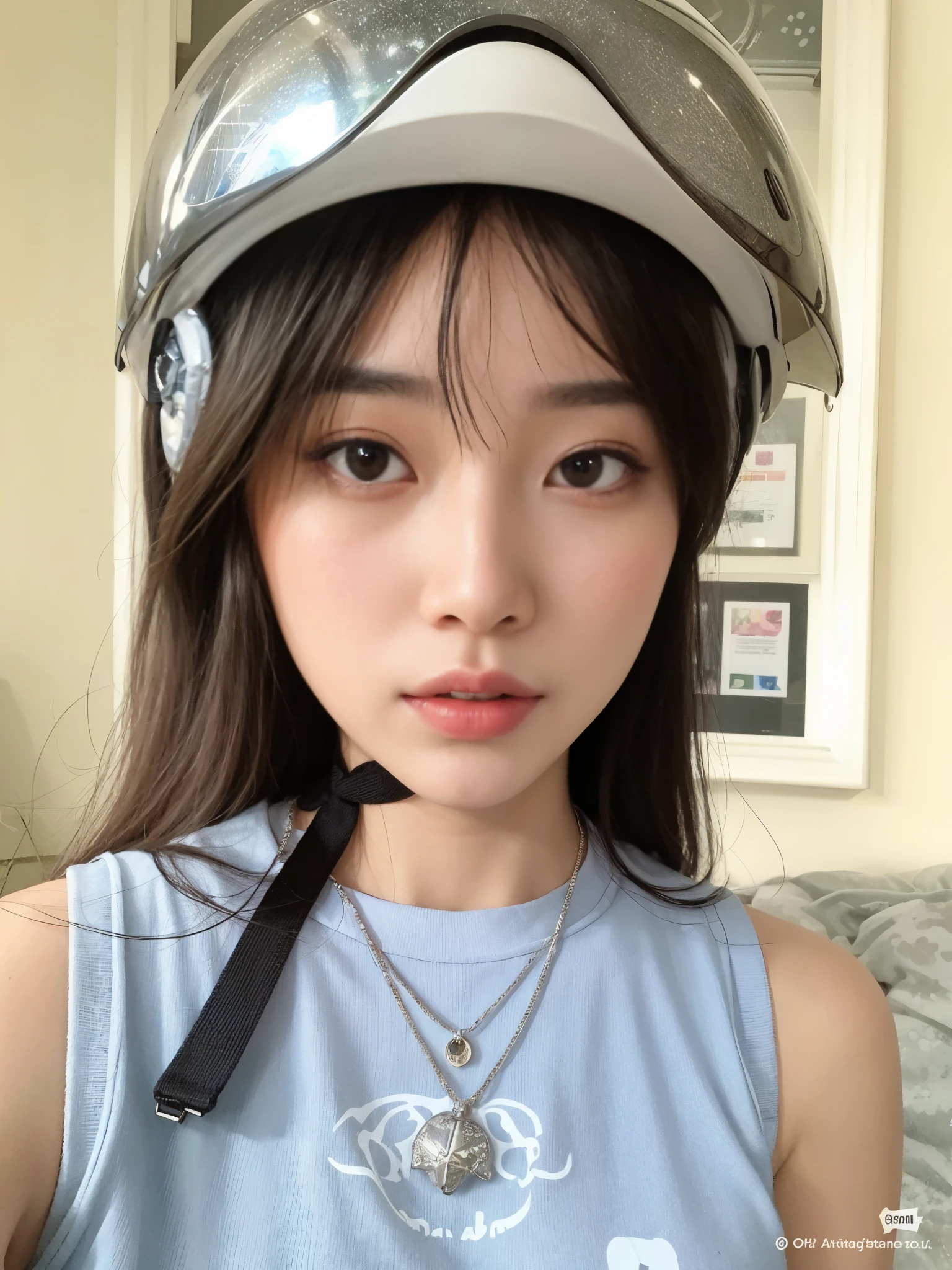 araafed asian wearing a helmet and a blue shirt, Ulzzang, young lovely korean face, adorable and pale korean face, Jinyoung Shin, Jaeyeon Nam, garota cara fofa, korean symmetrical face, linda mulher sul-coreana, Linda jovem coreana, young pale and beautiful asian face, coreana, pale round face, Linda jovem coreana