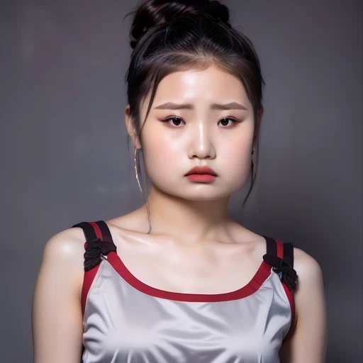 (best quality, masterpiece:1.2), ID photo of a 13-year-old Chinese girl, sportswear, Camisole vest,Pure cotton,gray background, Surrealism, Ultra high quality, textured skin, high detail,facing the camera, 8K crocodile skeleton(((Platinum marble sunglasses)))