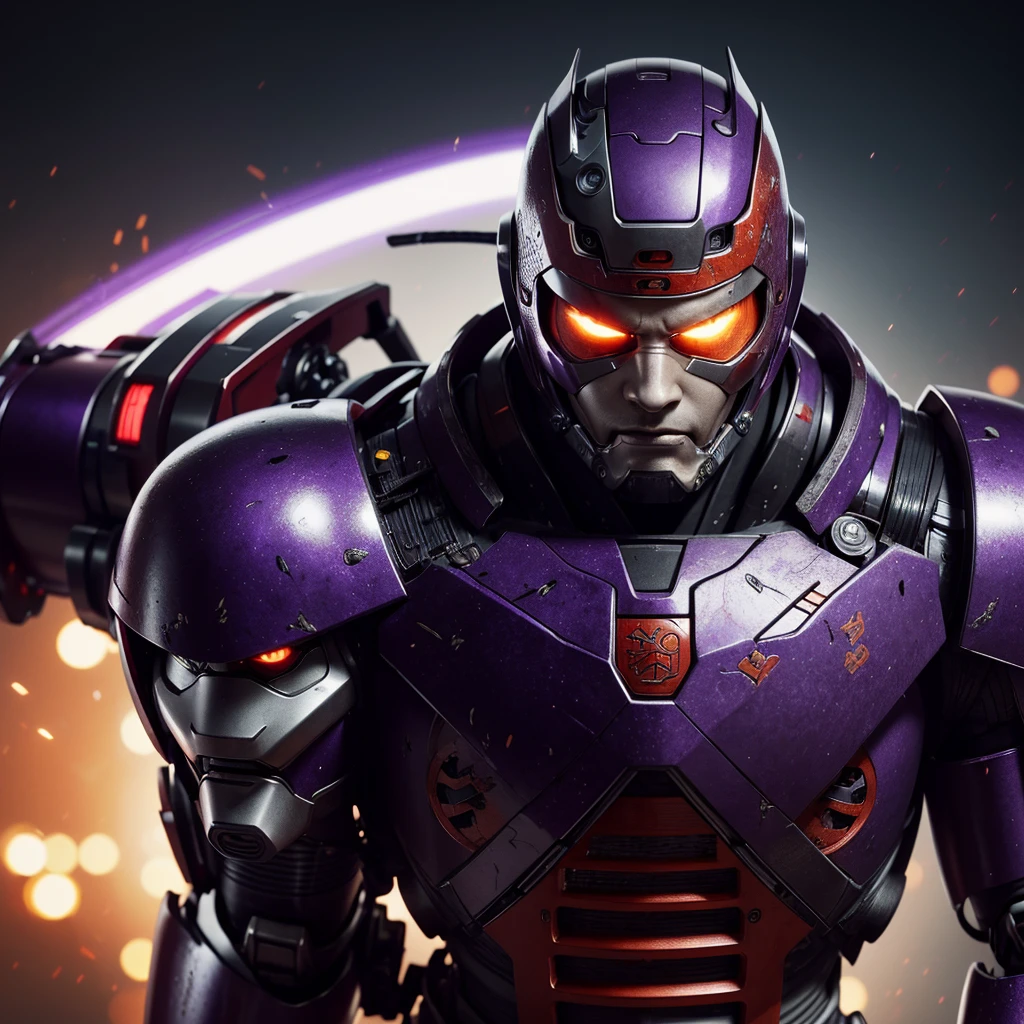 A battered cyborg samurai, with obvious damage, is facing off against the evil boss Mecha ninja in an urban decay setting. The scene unfolds with intense energy as the cyborg samurai prepares to engage in an epic battle. The cyborg samurai stands tall, emanating a sense of perseverance and determination. The surface of its body reveals the wear and tear of countless battles, with battle scars and damaged armor adding to its fierce appearance. The cyborg samurai possesses a blend of futuristic technology and ancient samurai aesthetics, embodying the spirit of traditional Japanese warriors in a cybernetic form. The color scheme of the cyborg samurai showcases elements of the traditional Japanese culture, with a focus on vibrant and contrasting hues. The color palette includes rich reds, deep blues, and vibrant gold, representing the iconic Japanese color scheme. These colors add an exquisite touch to the visuals, creating a sense of authenticity and cultural significance. On the other side, the evil boss Mecha ninja stands in a purple chrome color scheme, exuding an aura of mystery and power. The purple chrome finish highlights the ninja's advanced technological enhancements, giving it an otherworldly appearance. The Mecha ninja's design is sleek and agile, with sharp edges and an intimidating presence. The urban decay setting adds a gritty and dystopian atmosphere to the scene. The backdrop is filled with dilapidated buildings, overgrown vegetation, and decaying infrastructure, signifying the aftermath of a once-bustling city. The crumbling structures and faded graffiti emphasize the sense of abandonment and desolation. In terms of image quality, the prompt demands the highest standards. The generated image should possess the best quality, with a resolution of 4k or 8k. The level of detail should be ultra-detailed, approaching photorealism. The lighting should be carefully designed, with studio lighting techniques enhancing the overall impact of the image. The co
