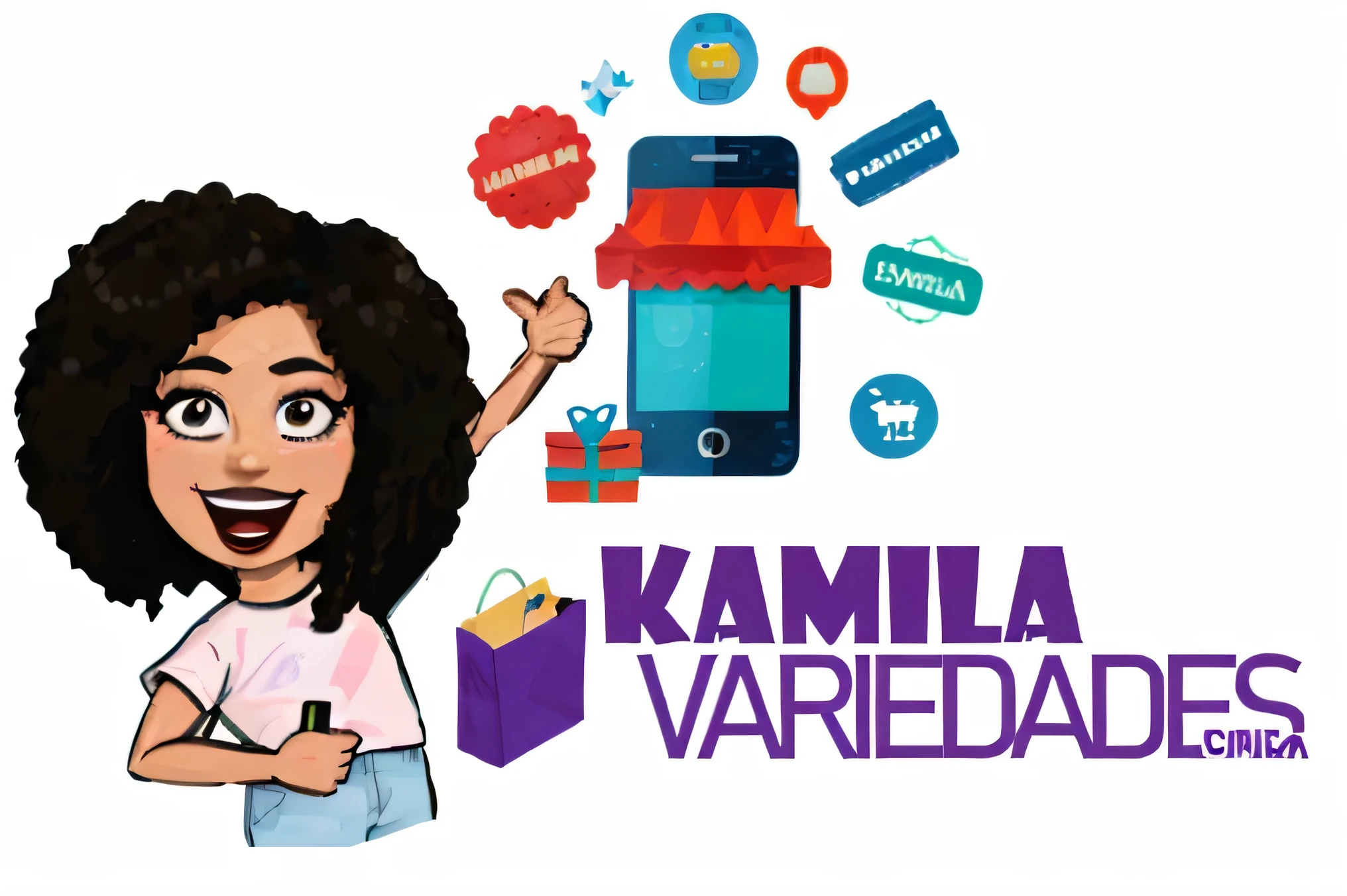 The image shows a black woman looking high quality in the Disney Pixar style with a thumbs up, surrounded by various objects. Ela parece estar
a figura central desta cena. There are several cell phones scattered around her.., one near the right hand and another in different positions. A laptop can also be seen on the left side of the image. Furthermore, existe uma
bolsa localizada no canto inferior esquerdo da imagem. A mulher'The pose suggests that she is happy or satisfied with the items around her.