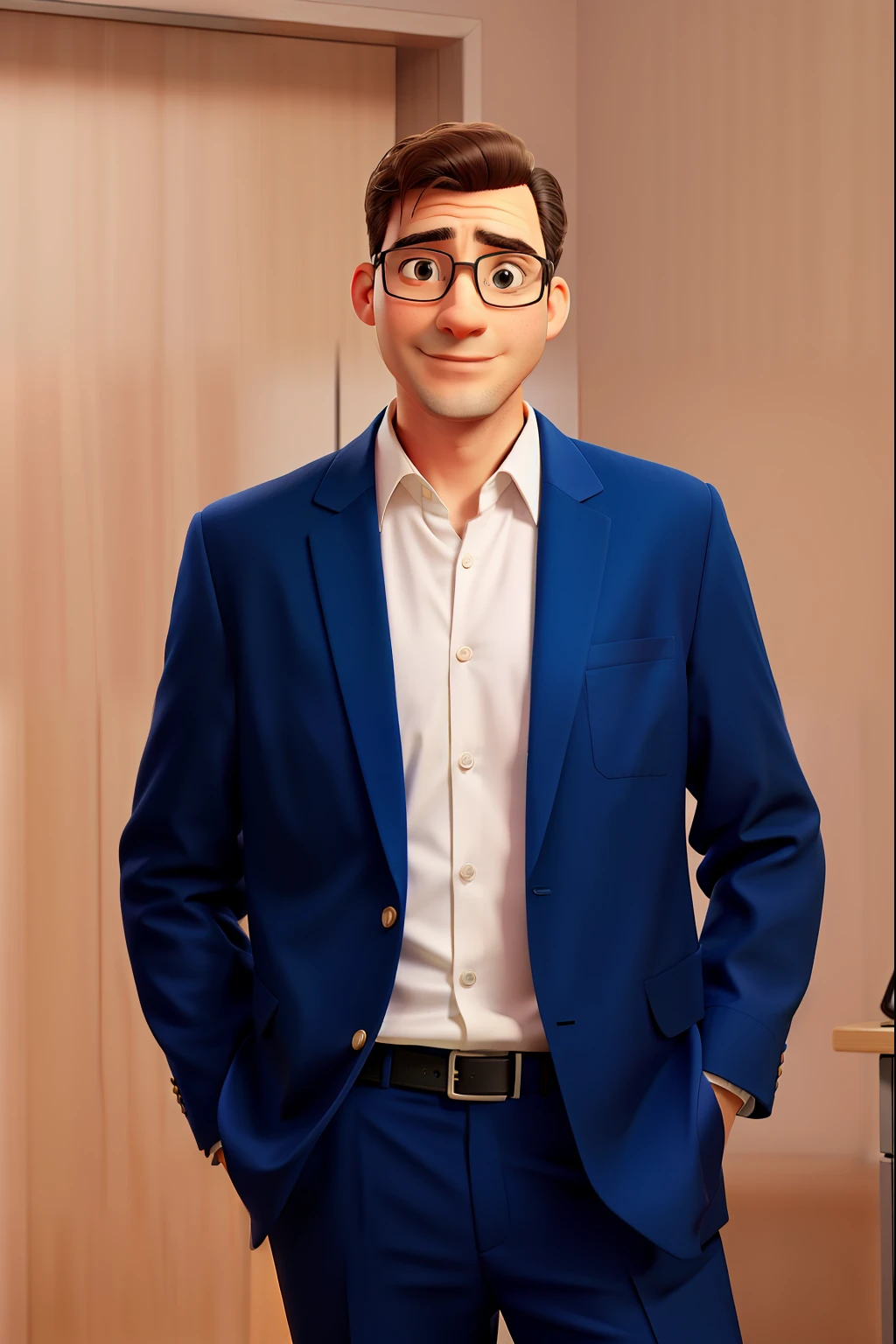 Doctor in his office wearing a blue suit