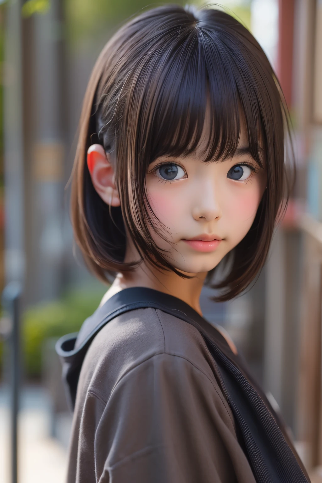 ((sfw: 1.4)), (sfw, sidelocks-hair, 1 Girl)), Ultra High Resolution, (Realistic: 1.4), RAW Photo, Best Quality, (Photorealistic Stick), Focus, Soft Light, ((15 years old)), ((Japanese)), (( (young face))), (surface), (depth of field), masterpiece, (realistic), woman, bangs, ((1 girl))